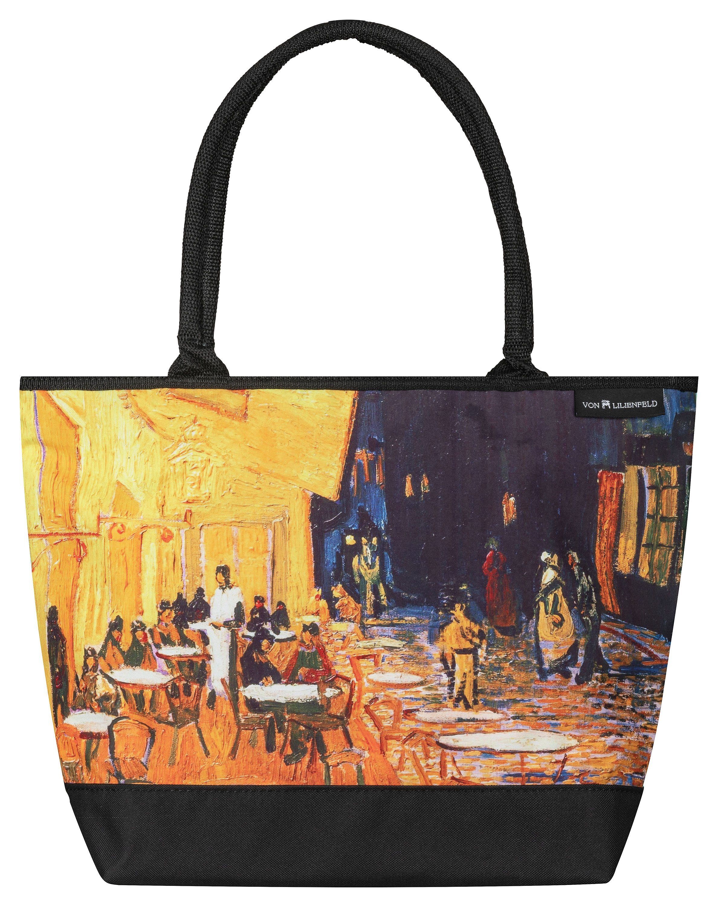 von Lilienfeld Handtasche VON LILIENFELD Handtasche Damen Kunst Motiv Vincent van Gogh Nachtcafé Shopper Maße L42 x H30 x T15 cm Strandtasche Henkeltasche Büro, Kunstdruck auf der Vorderseite