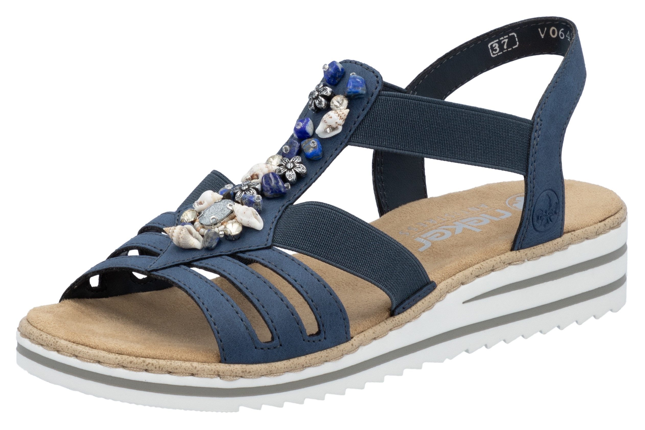 Rieker Riemchensandale, Sommerschuh, Sandalette, Keilabsatz, mit sommerlicher Verzierung