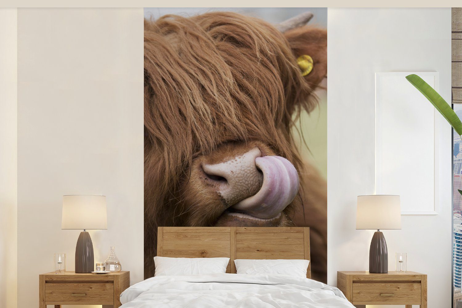 Tiere, (2 MuchoWow Braun - Highlander Matt, Wohnzimmer Küche, Fototapete Fototapete Vliestapete Schlafzimmer Schottischer St), bedruckt, für -