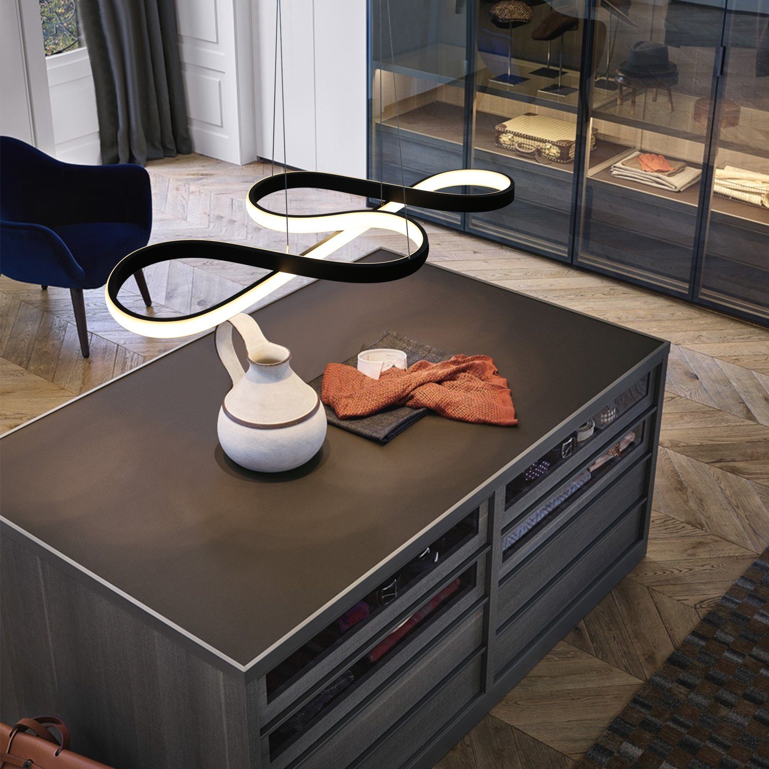 ZMH Pendelleuchte LED Esstisch Schwarz/Weiß Hängeleuchte Modern 47W Dimmbar günstig online kaufen