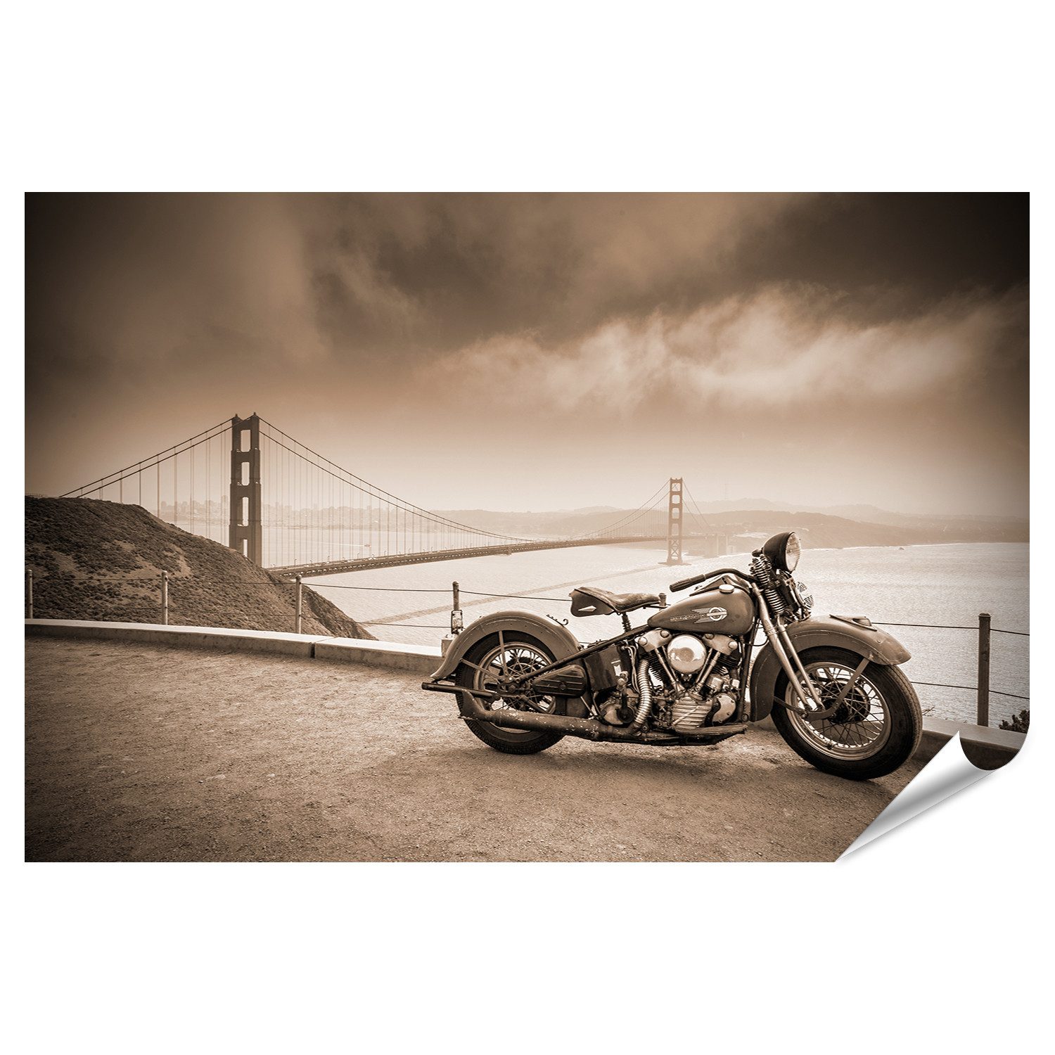 islandburner Poster Motorrad An Der Golden Gate Brücke