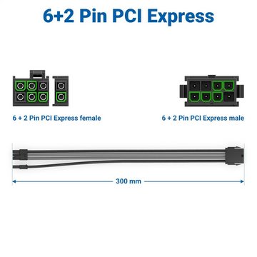 deleyCON deleyCON 6+2 Pin PCI Express GPU Grafikkarte Strom Kabel Intern 30cm Computer-Kabel