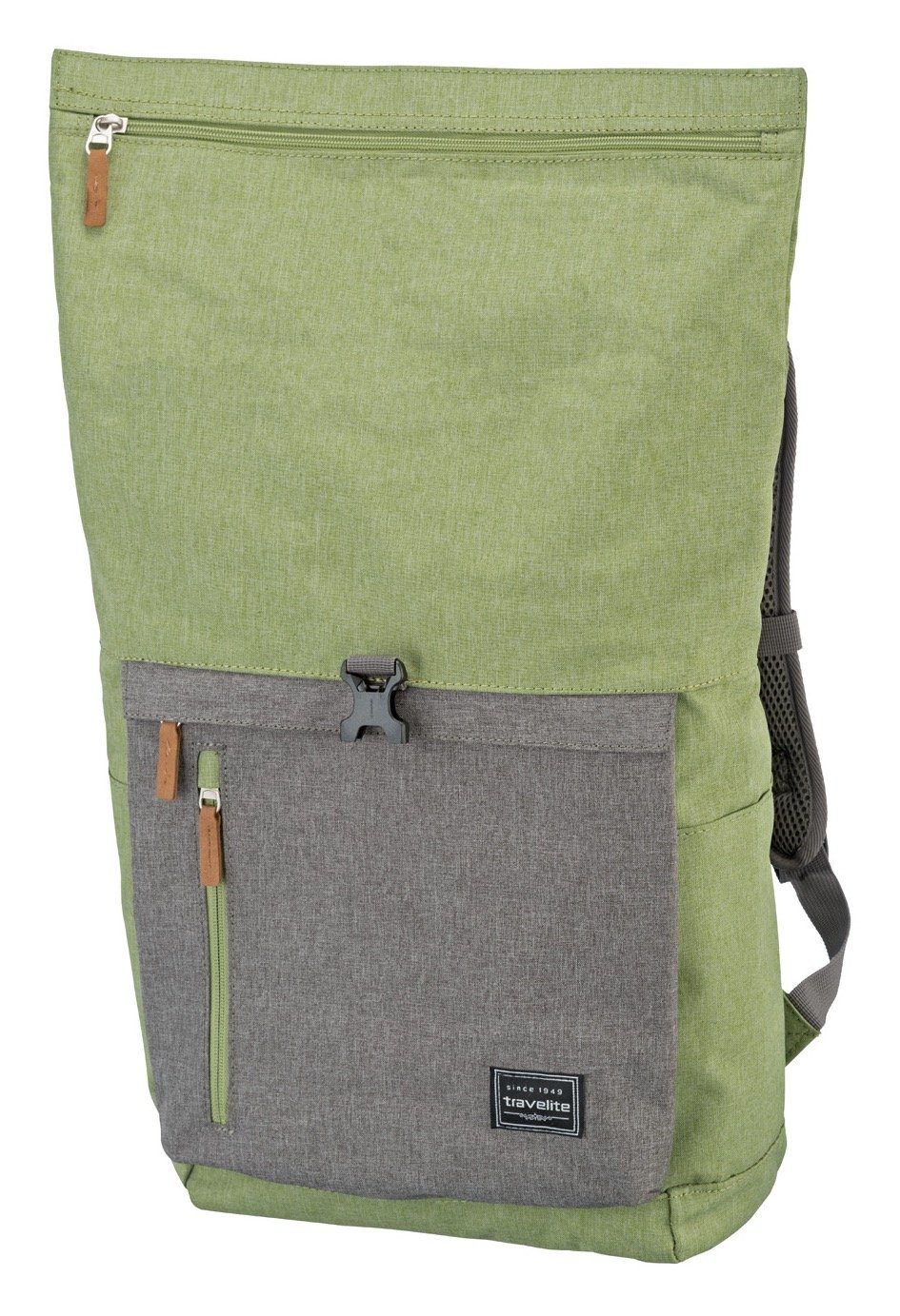 travelite Daypack BASICS Rollup Rucksack, Stauraum mit grün/grau viel