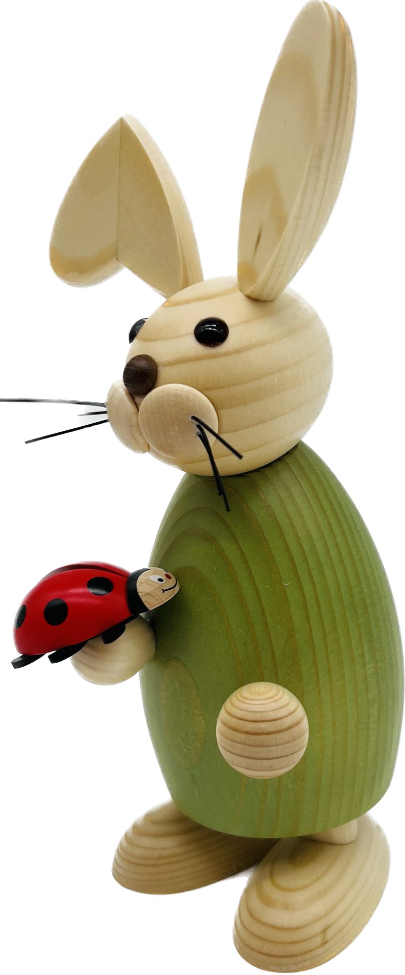 Richard Glaesser Osterhase Mädchen grün mit Marienkäfer, Höhe ca. 23 cm, Neuheit, Handwerkskunst aus Seiffen im Erzgebirge