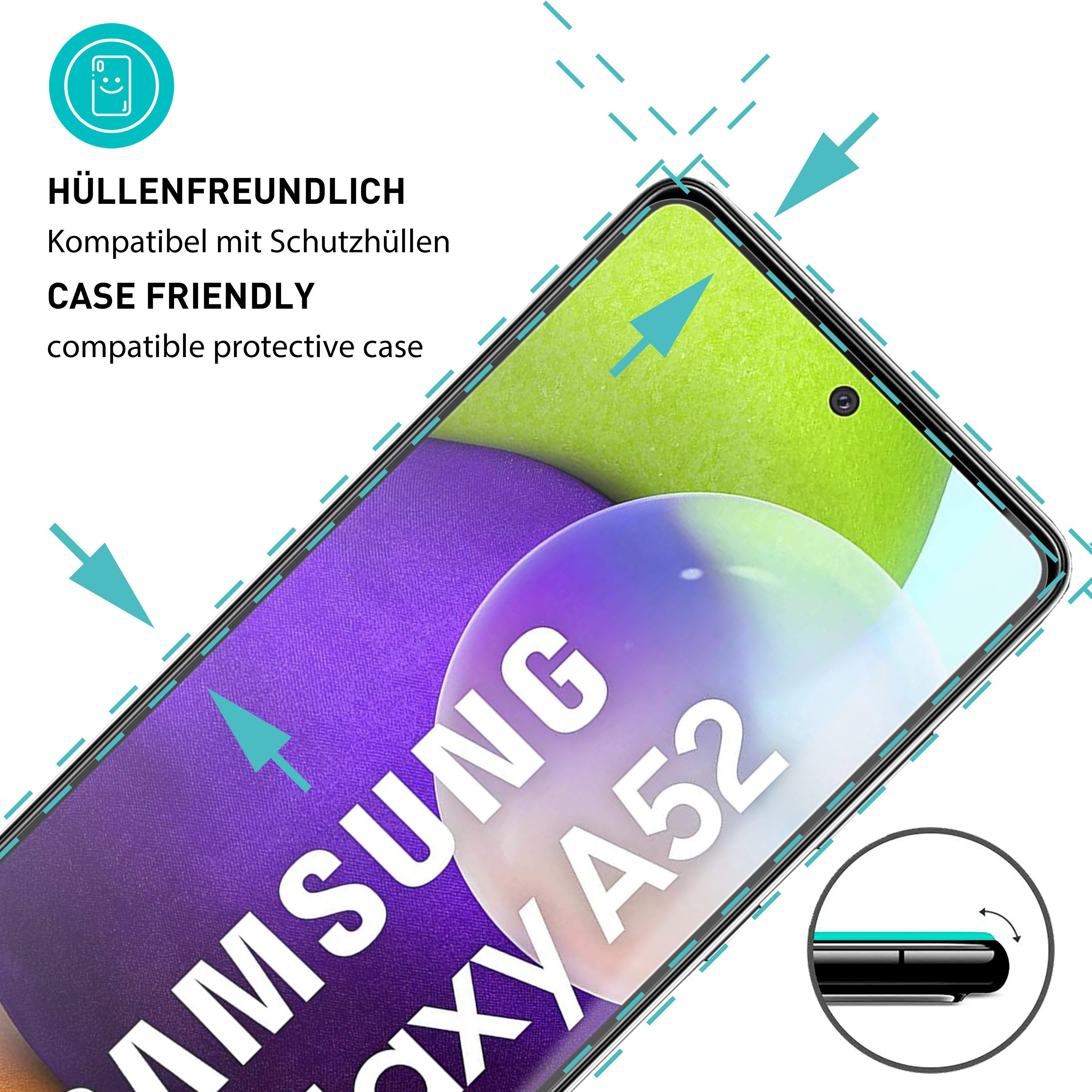 smartect Displayschutzglas Schutzglas Panzerfolie Klar für Galaxy A52 4G/ A52 5G/ A52s 5G, Set, 3 Stück, Schutzfolie Glasschutz Bildschirm