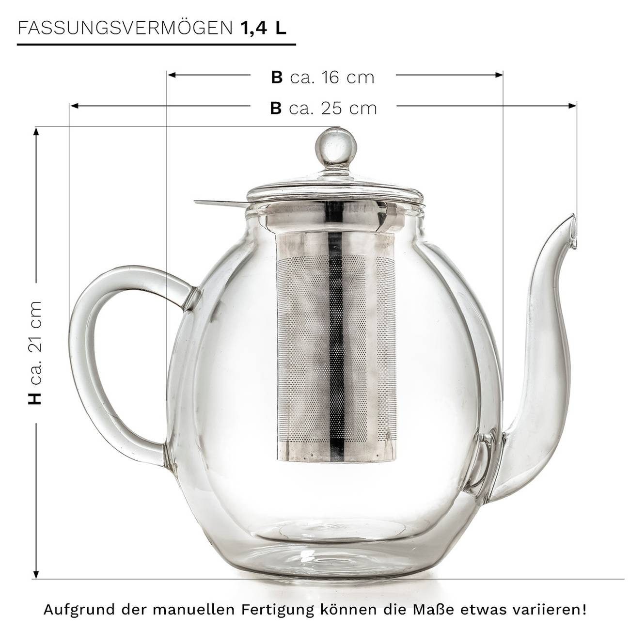 Creano Teekanne Creano doppelwandige Glas-Teekanne 1,4l mit Edelstahlfilter -tropffrei