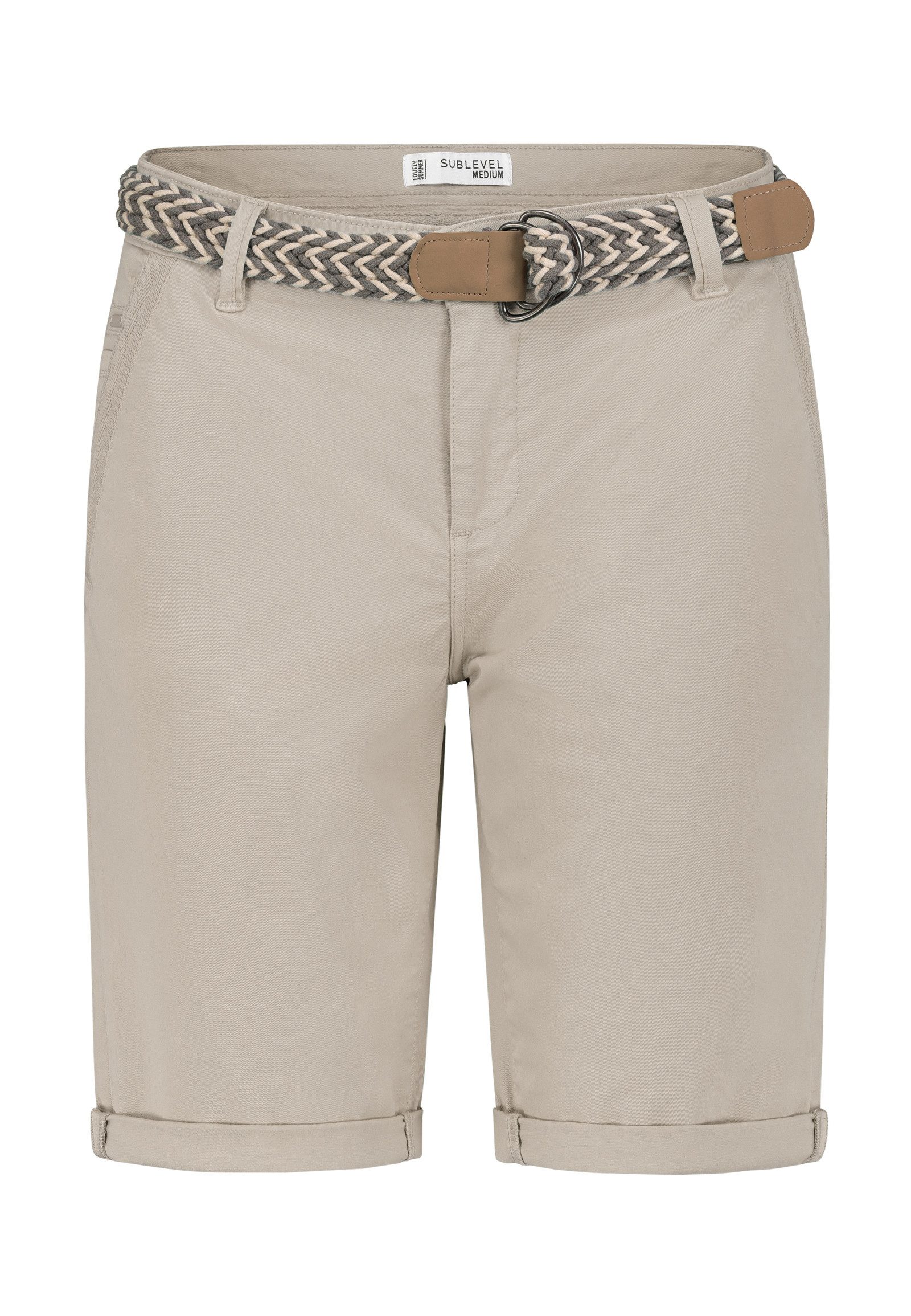 SUBLEVEL Bermudas Damen kurze Stoffhose mit buntem Flechtgürtel Sommerhose, kurze Chinohose, Shorts mit Gürtel