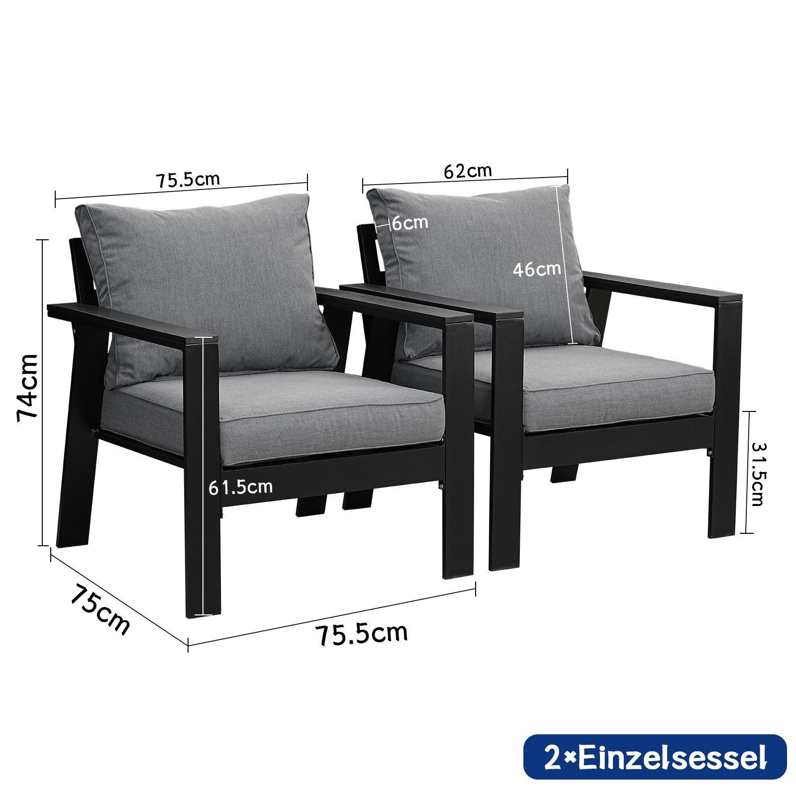 MeXo Gartensessel Gartenstühle 2er Set Aluminium günstig online kaufen