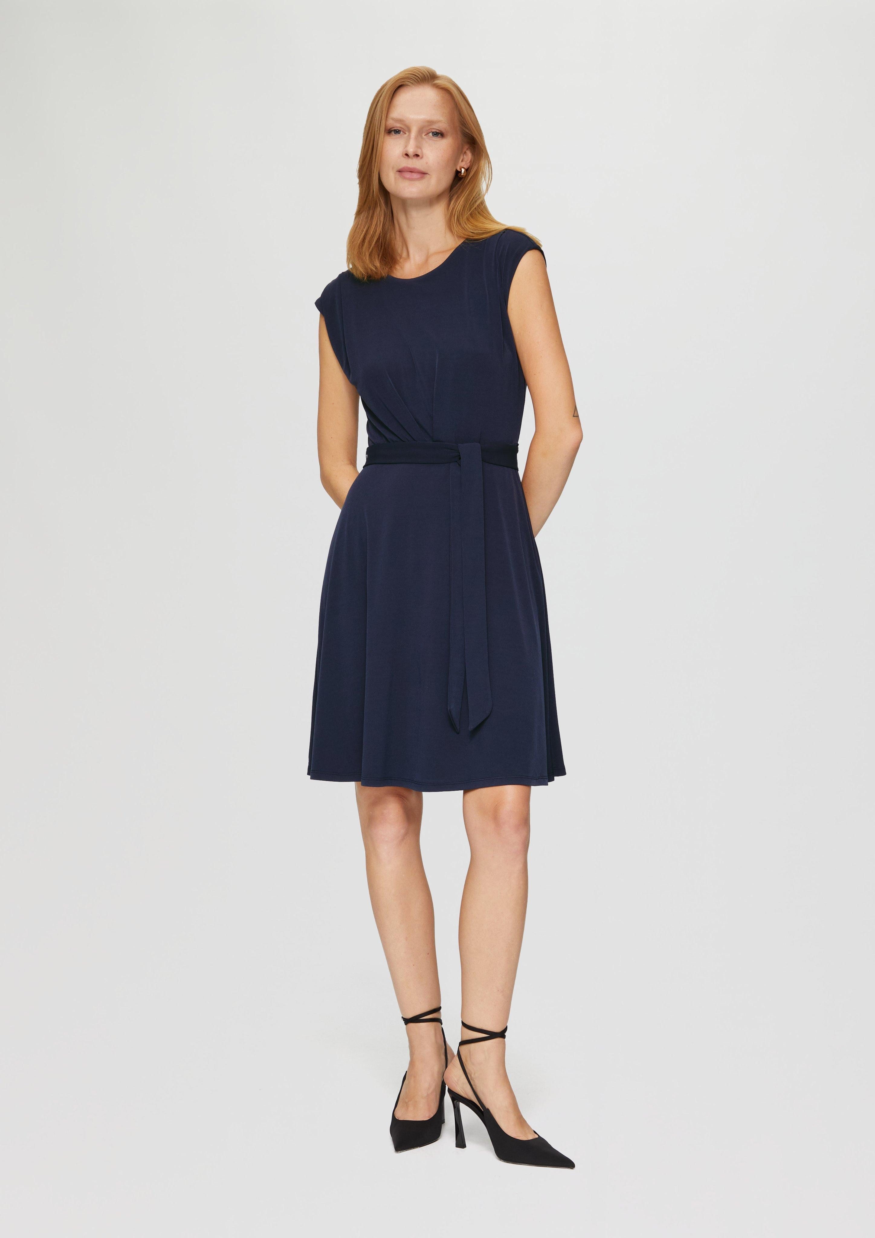 s.Oliver BLACK LABEL Minikleid Ausgestelltes Jersey-Kleid mit Falte und Bindegürtel