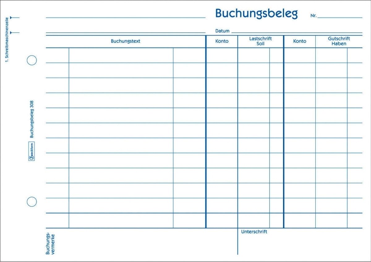 Formularblock Formularbuch Buchungsbeleg A5 weiß VE=50 Blatt.