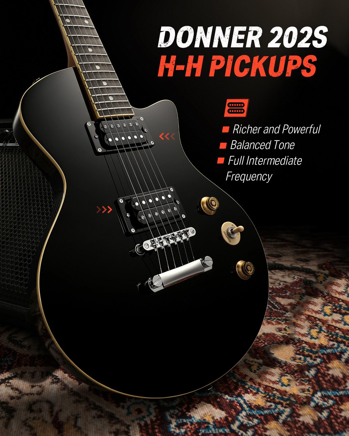 Donner E-Gitarre 39" Solid Body H-H Pickups Gitarren für Rock, Blues, Pop &Punk DSC-128, Gitarrenkoffer, Gurt, Kabel, Gitarrenkoffer, Gurt, Kabel, Solid Body Für Anfänger