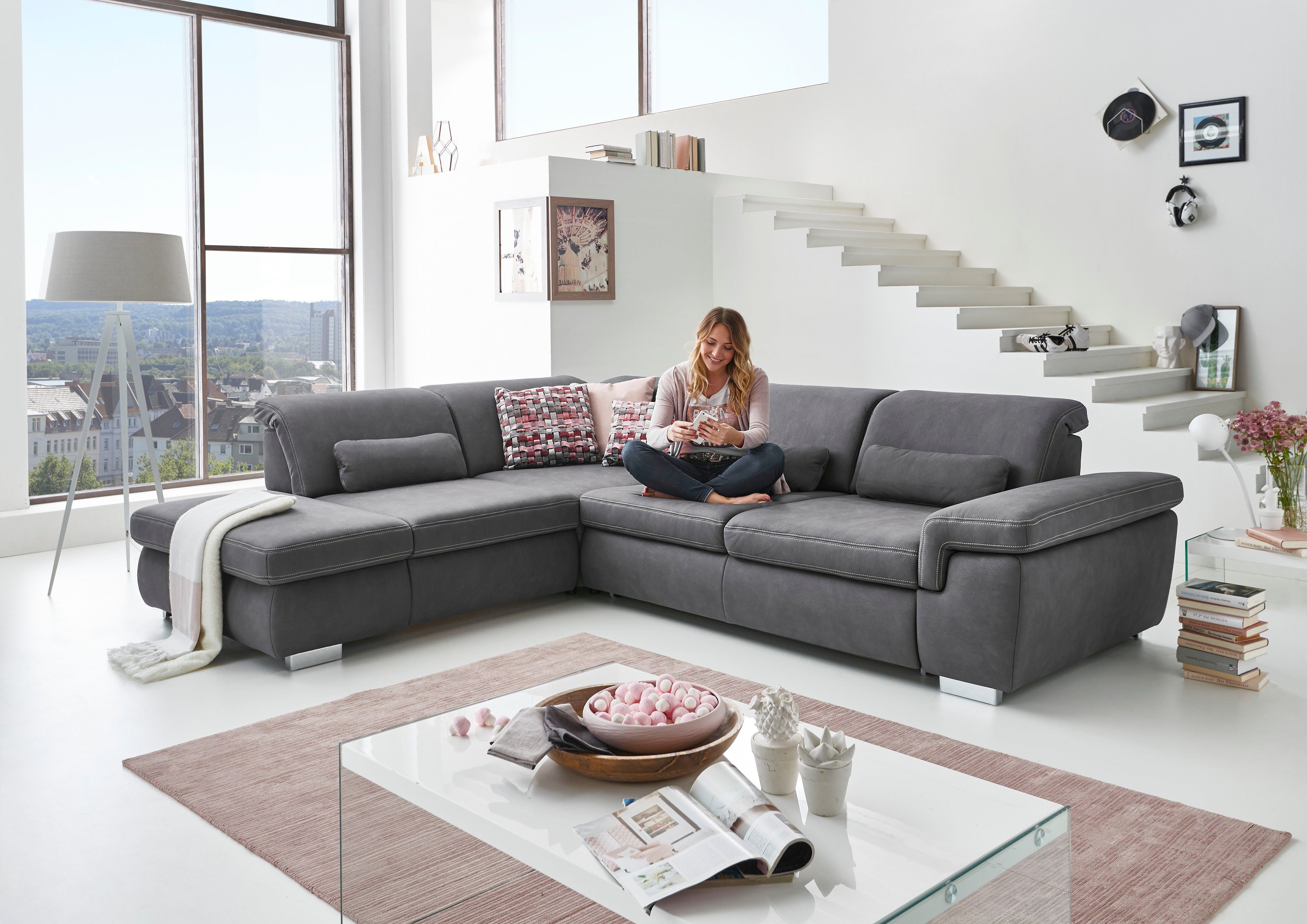 Die PlanBar Ecksofa MP-IN17041 L-Form, mit Sitztiefenverstellung, optional Kopfteilverstellung & Bettfunktion