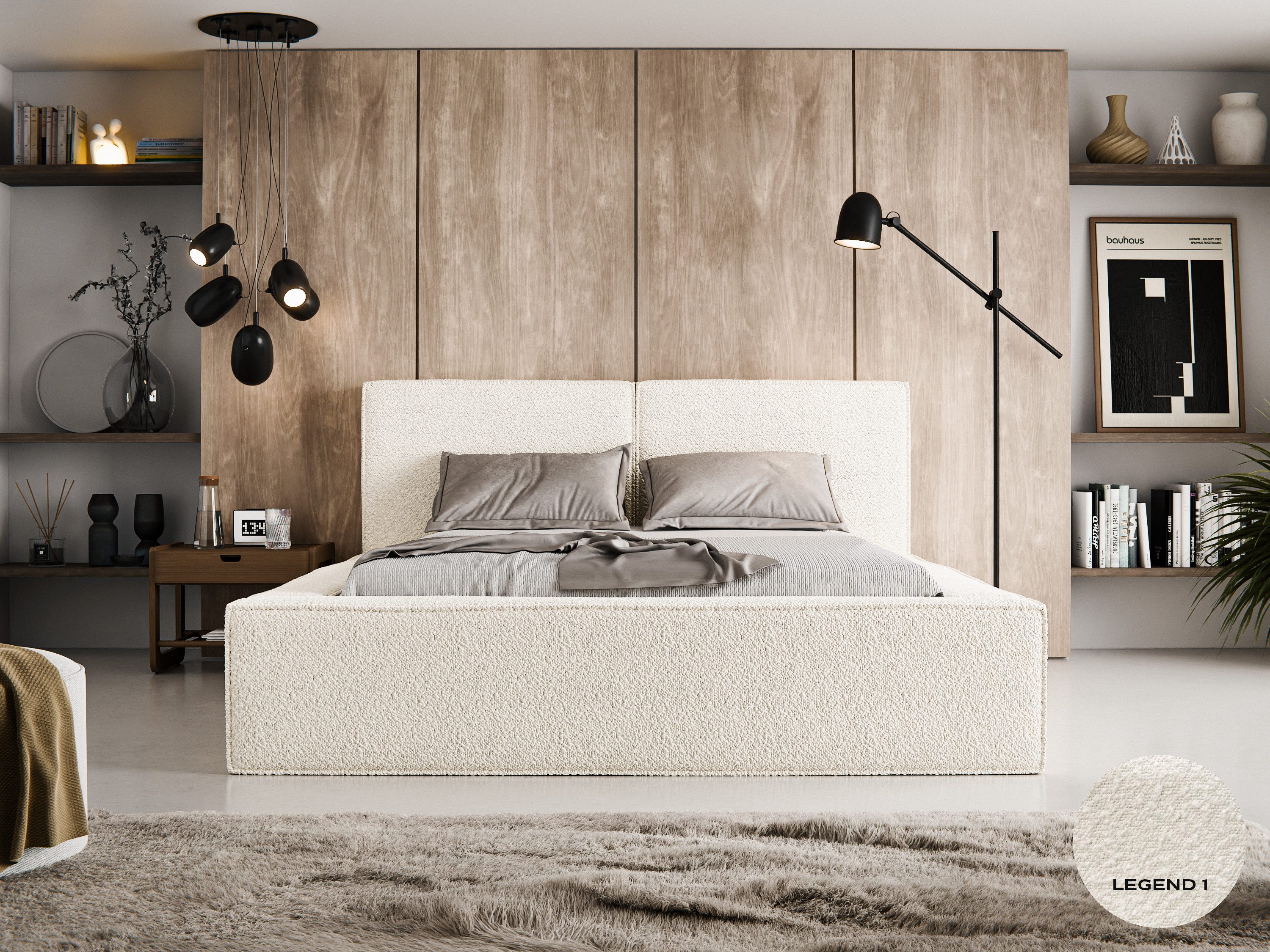 thematys Polsterbett mit Bettkasten & Lattenrost + Stauraum - Bouclé 140x200 - 180x20cm