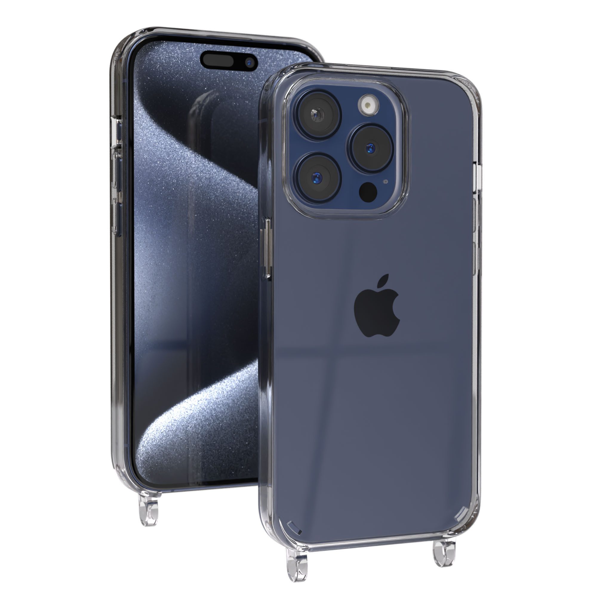EAZY CASE Handykette Handyhülle für Handyketten mit Befestigungsösen für iPhone Modelle 6,1 Zoll, Hülle für Handykette, Transparent mit Ösen für Apple iPhone 15 Pro