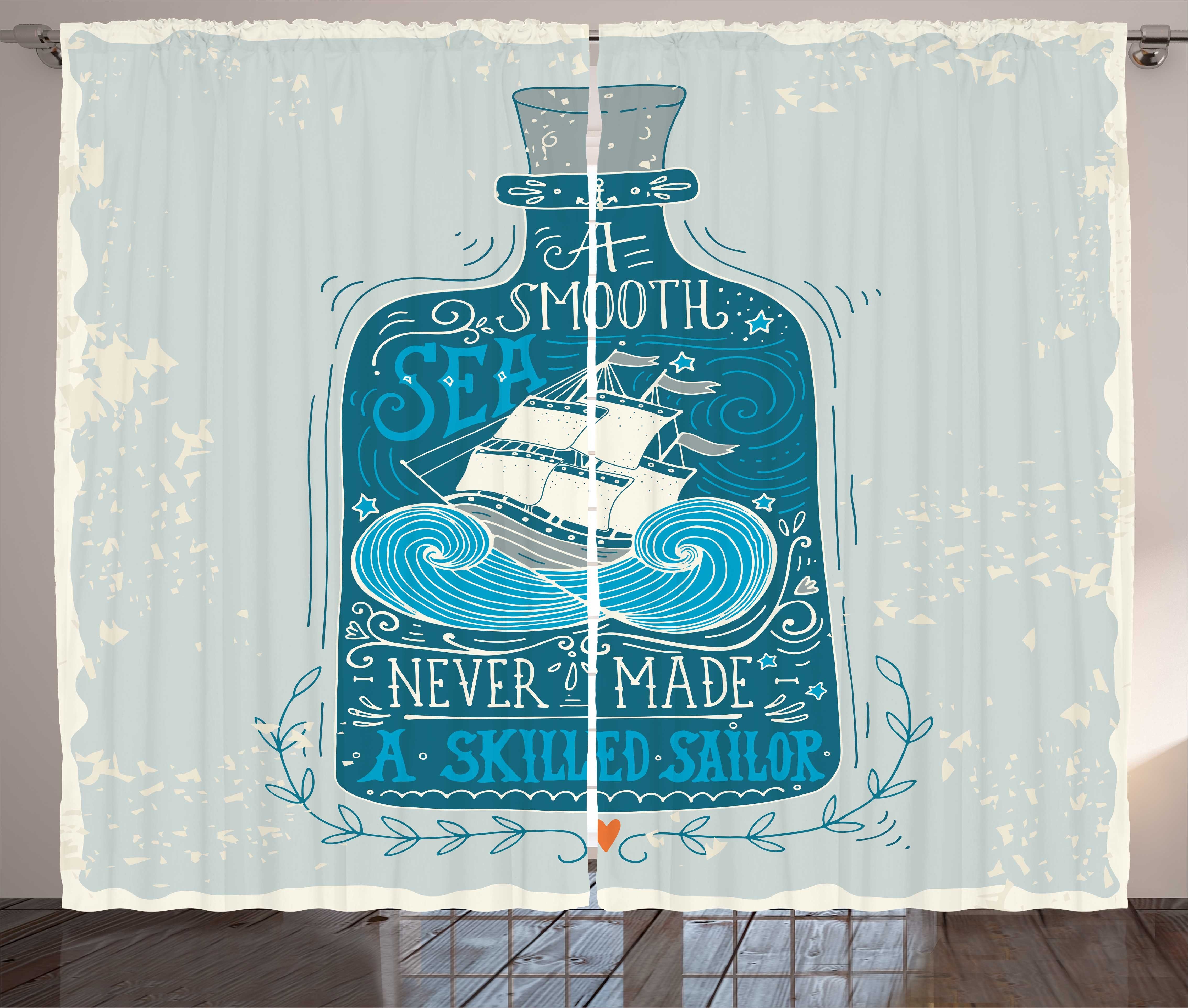 Gardine Schlafzimmer Kräuselband Vorhang mit Schlaufen und Haken, Abakuhaus, maritim Flasche mit Schiff und Text
