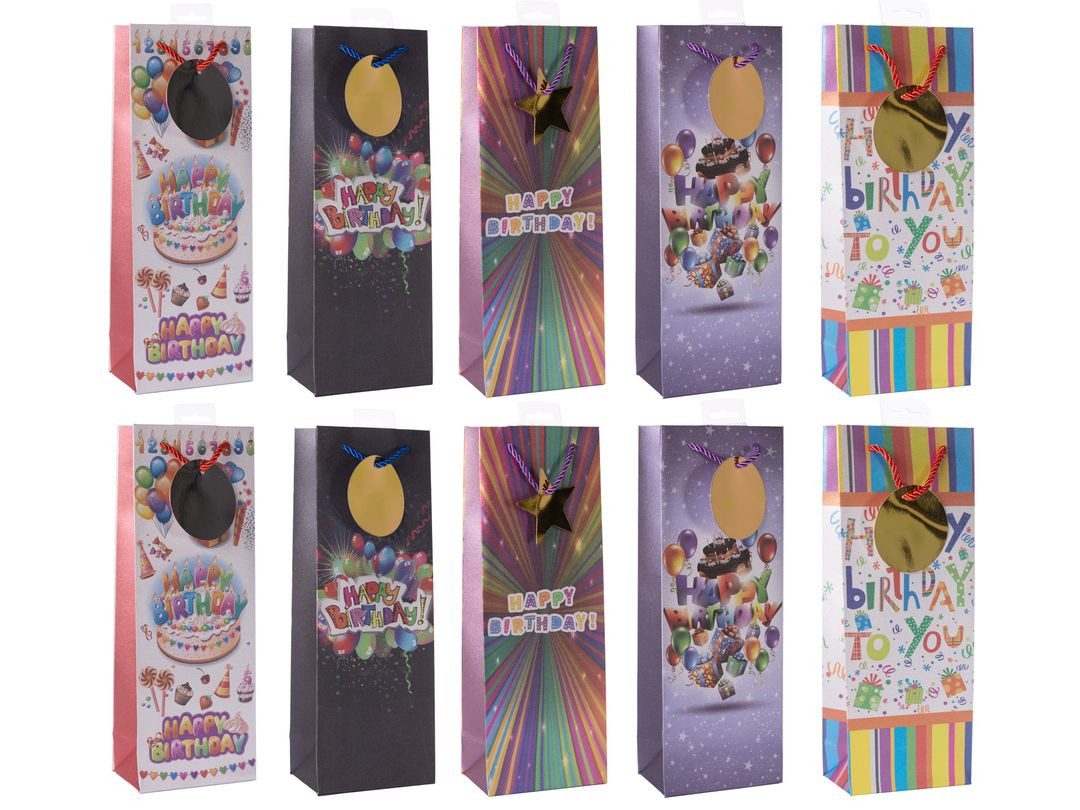 laro Geschenkbox Premium Folie Weinflaschentüten Happy Birthday 10-100 Stk (10 St)