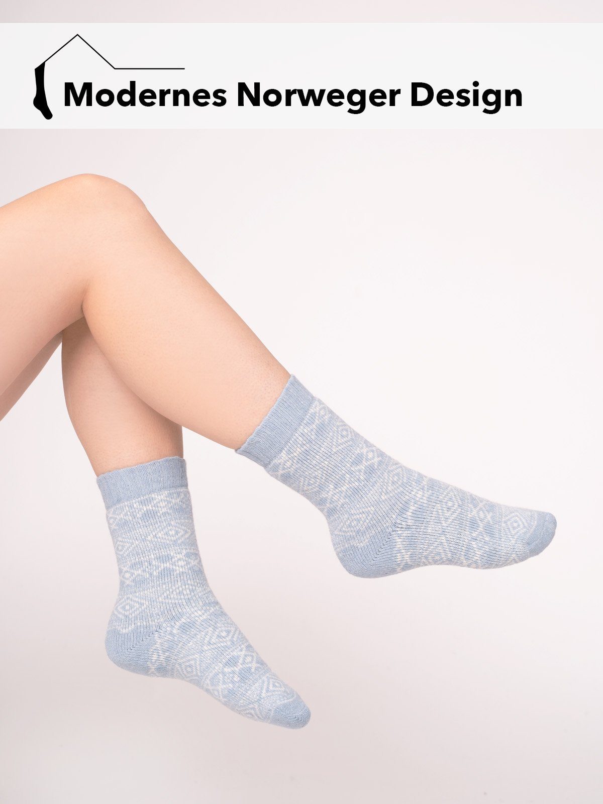 Norwegischem Skandinavische "Norwegen Socken Warm 45% Norwegersocken Klassisch" Mit Design In HomeOfSocks Kuschelsocken Wollsocke Hellblau Nordic Wollanteil Dicke Hyggelig