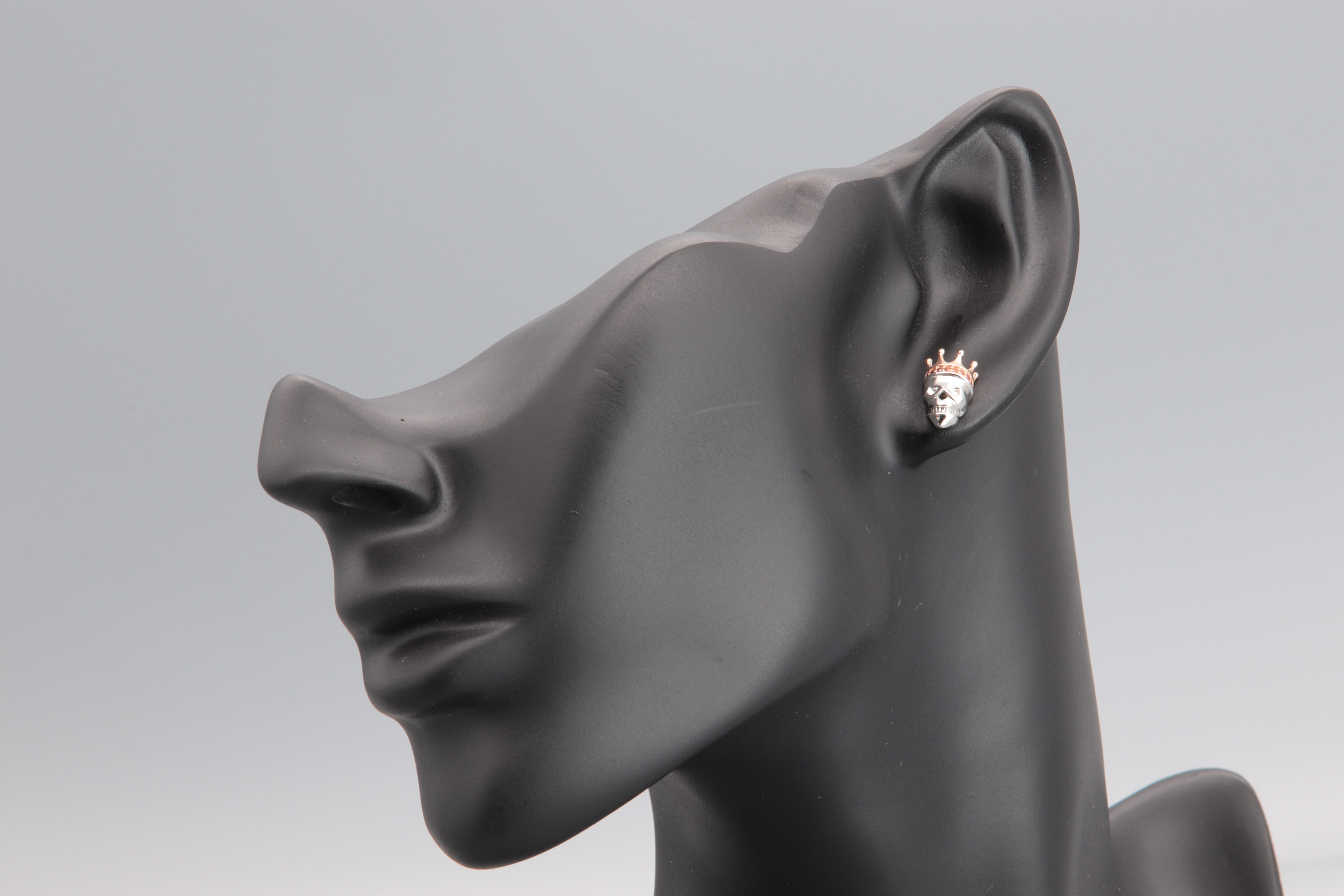 SCHEPPE SCHMUCK Ohrstecker-Set Skull Totenkopf - 925 Sterling Silber - goldene Krone - je 11 Zirkonia (Paar, 2-tlg), 925 Sterling Silber, rhodiniert, Zirkonia, goldene Krone