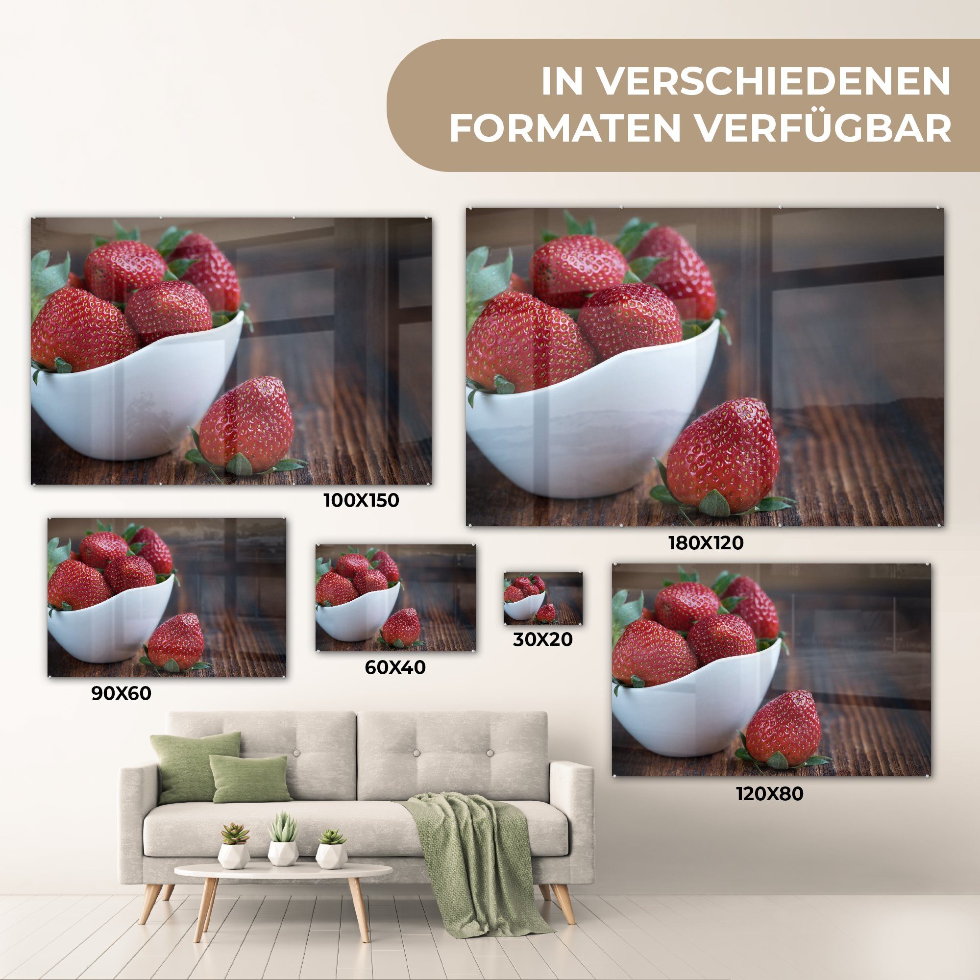 MuchoWow Acrylglasbild Erdbeere - Schale St), Obst, (1 - & Wohnzimmer Acrylglasbilder Schlafzimmer