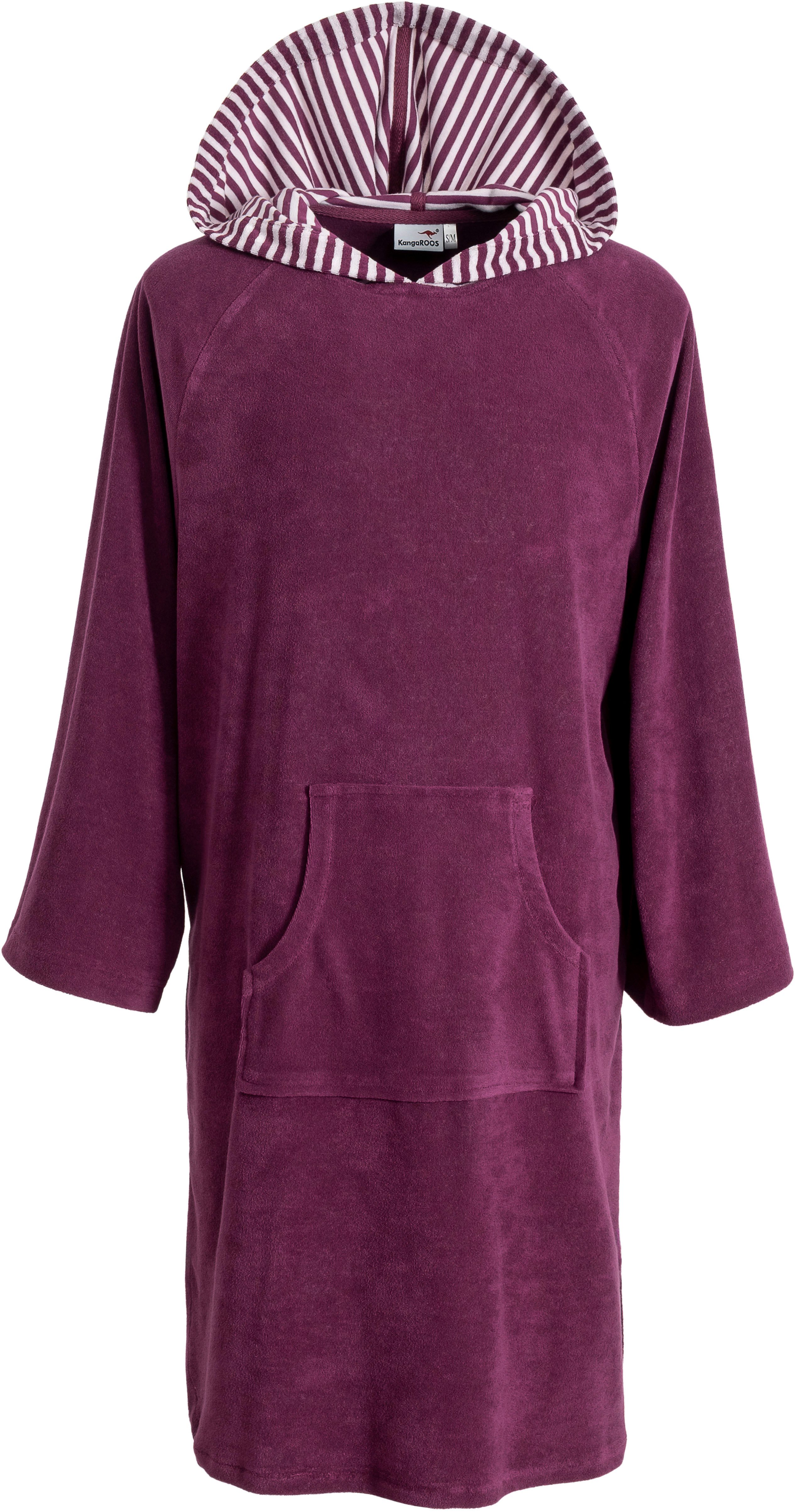 KangaROOS Badeponcho Dalia Surfponcho, ideal für Sauna, Spa & im Urlaub, Langform, Veloursfrottier, Kapuze, ohne, weich, Uni-Farben mit Streifen, leicht, Unisex, für Damen und Herren