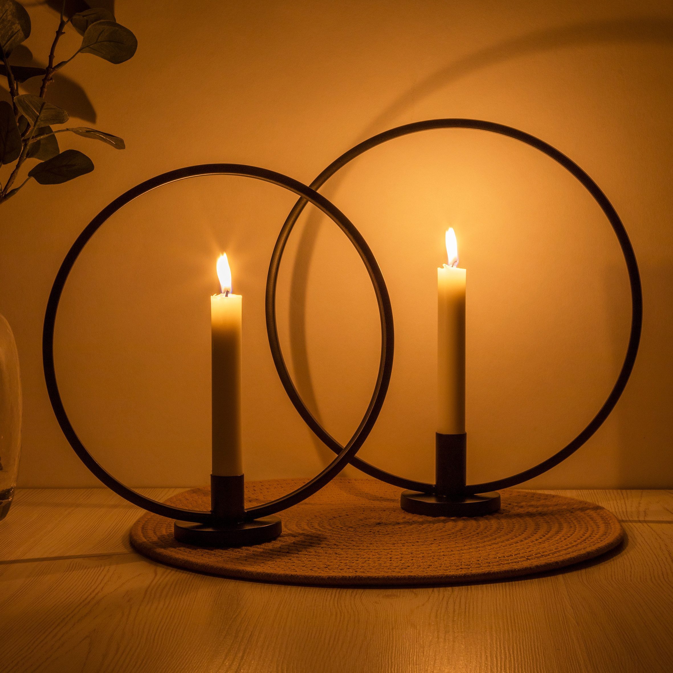habeig Kerzenhalter 2er Set Kerzenhalter-Ring schwarz
