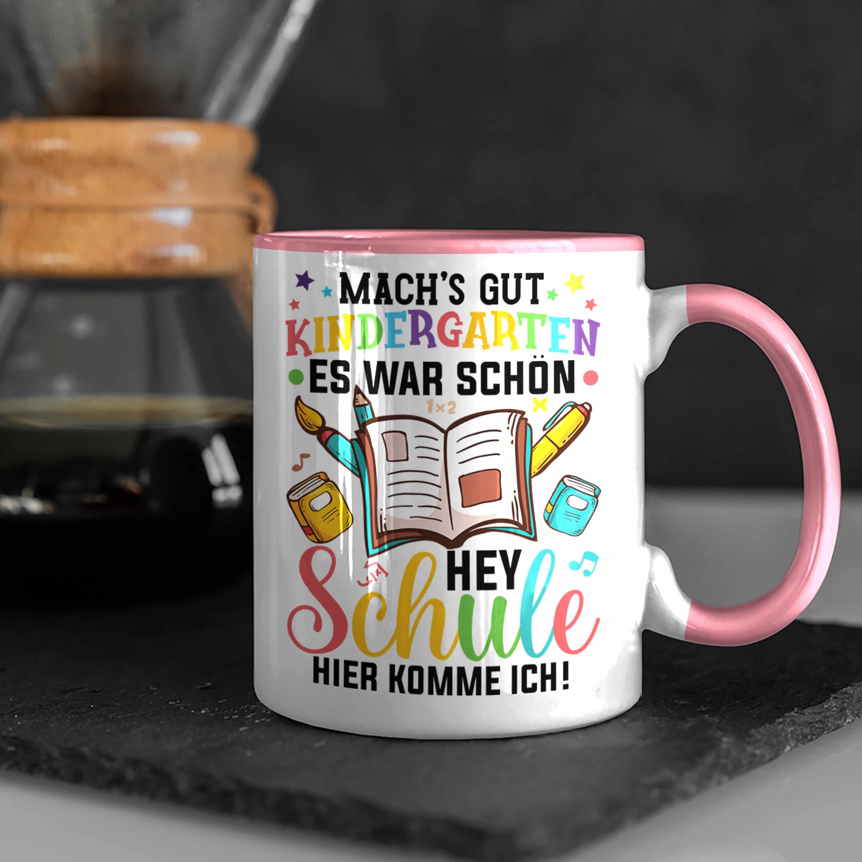 Einschulung Tasse Trendation - Hallo Schultag Grundschule zur Trendation Erster Geschenk Kinderkarten Rosa Tschüss Tasse