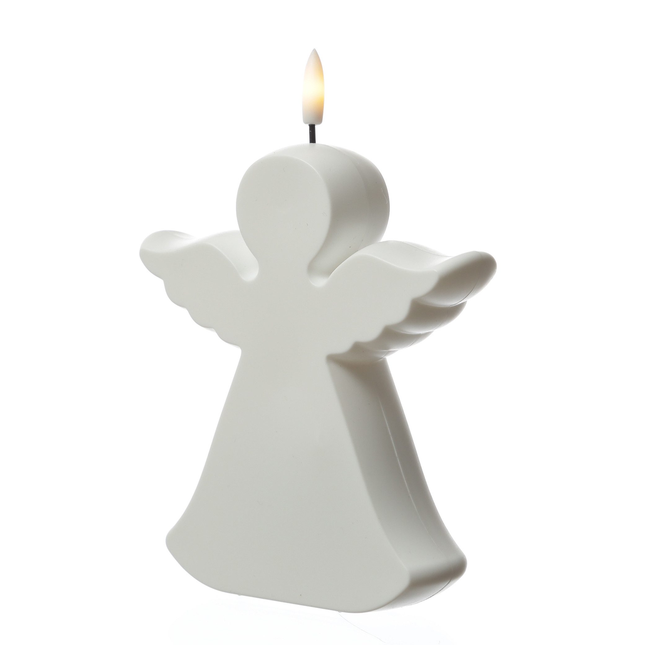 MARELIDA LED-Kerze Engel Gartenfigur Grabdeko 3D Flamme 18cm Timer Batterie f. Außen weiß