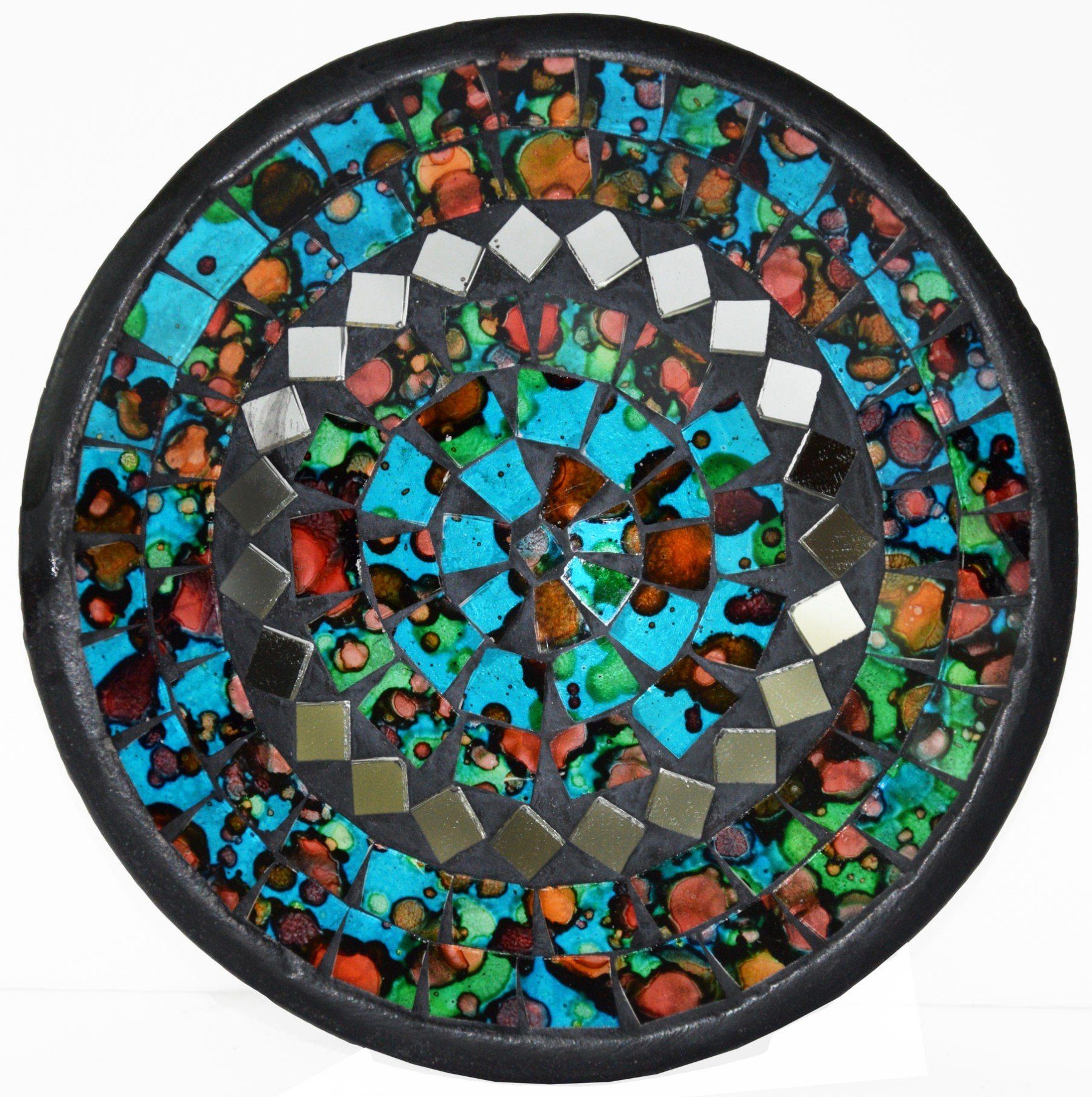 SIMANDRA Dekoschale Mosaik Schale rund mit Spiegel ø ca. 14 cm (1 Stück) Blau | Dekoschalen