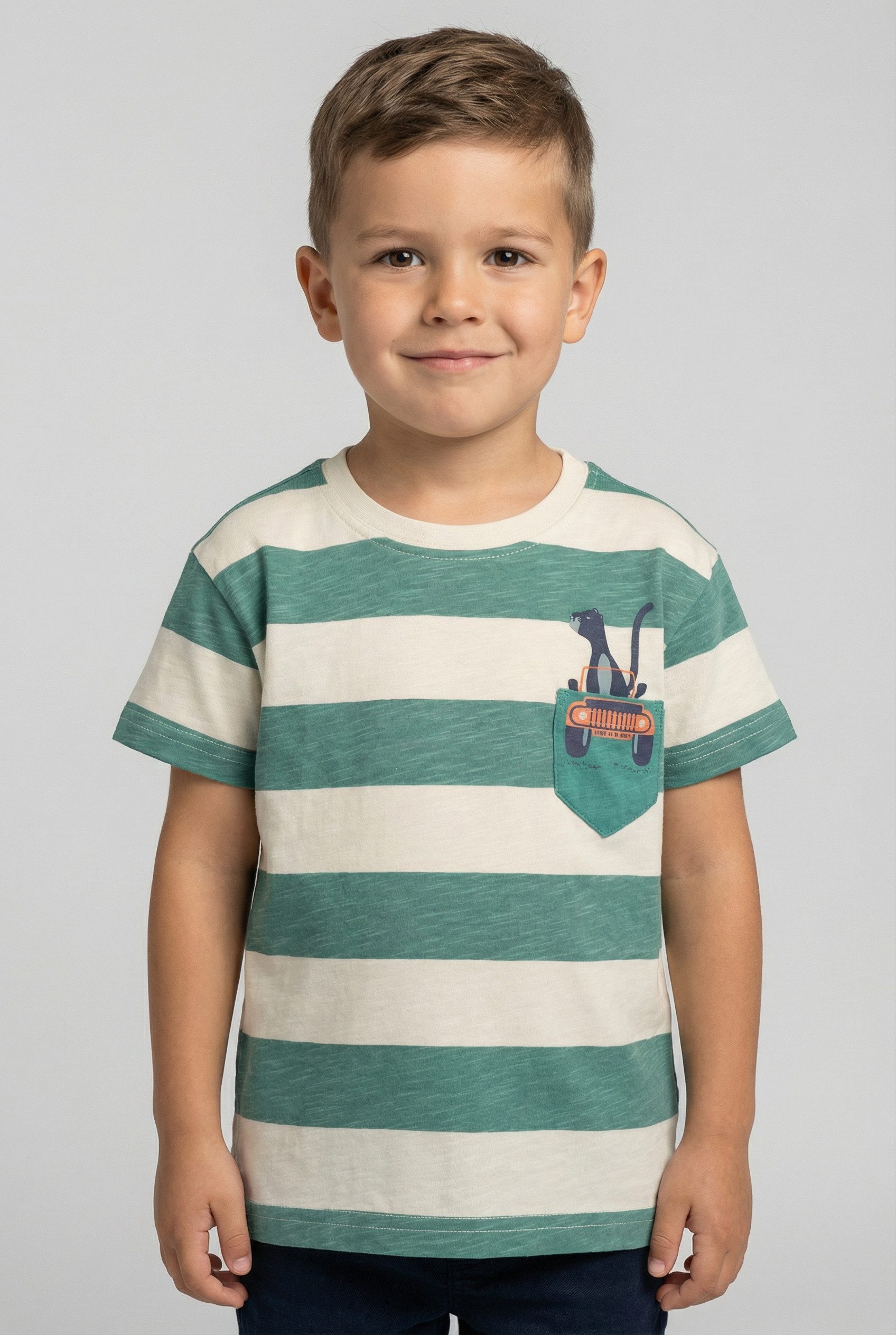 Blue Seven T-Shirt mit Allover-Druck und gestreifter Optik, mit Brusttasche