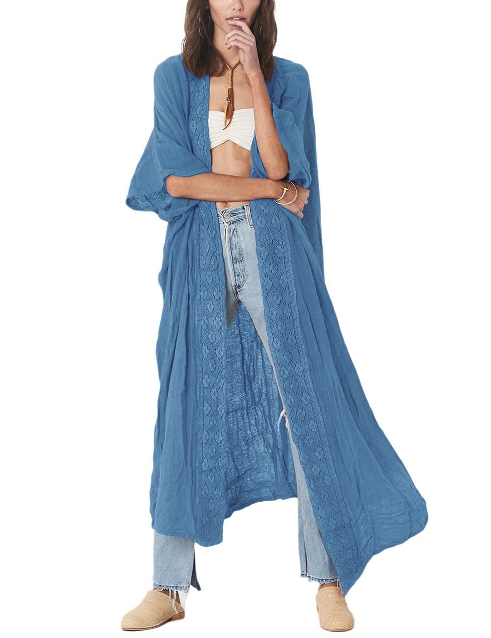 RWEUOQ Strandkleid Damen Kimono Kaftan Strandkleid günstig online kaufen