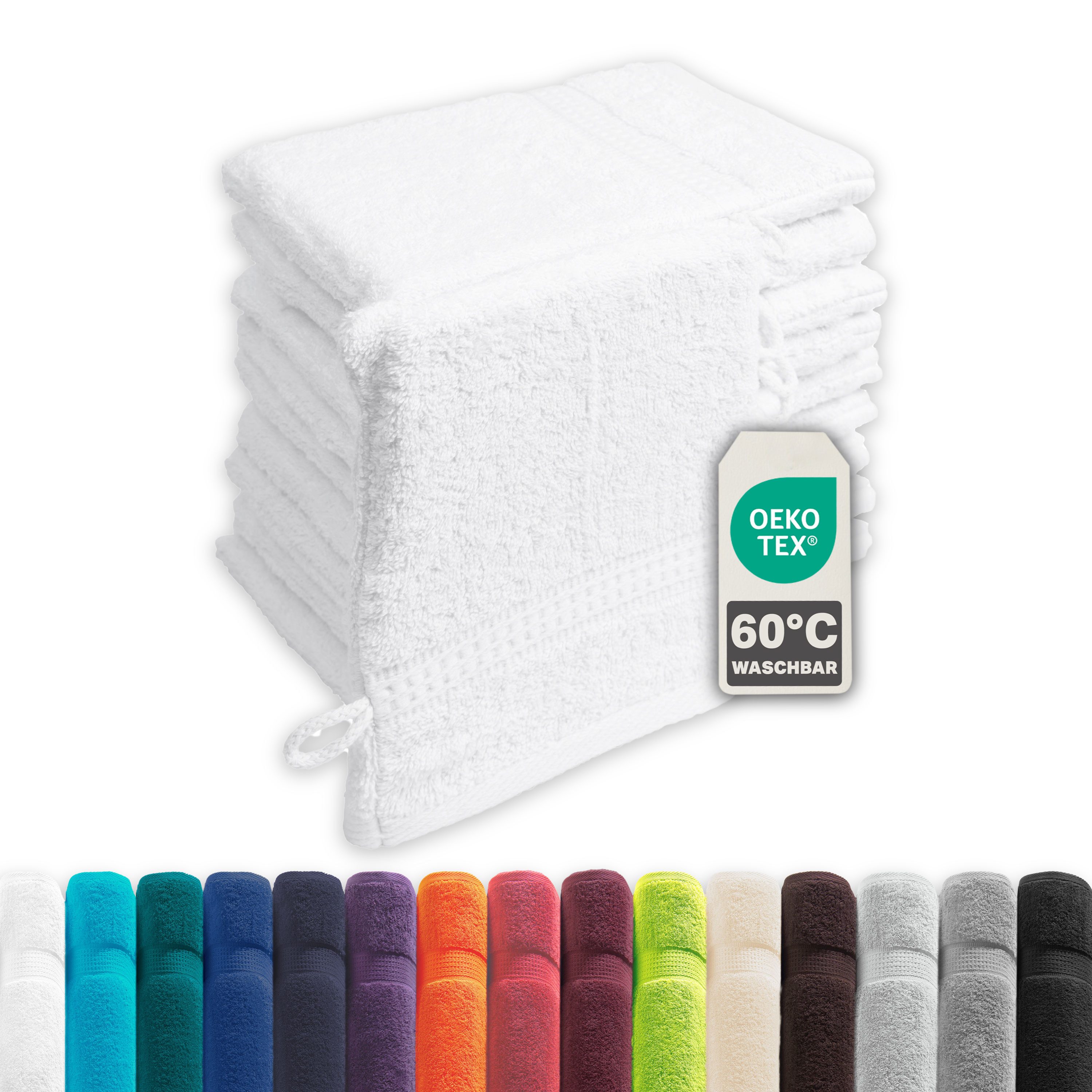 Devior Handtuch Set Frottierserie Elegance in vielen Farben, hochwertig mit 500 g/m², Waschhandschuhe - 100% Baumwolle (10-St), 16x21 cm, hautsympathische Waschlappen für den ganzen Körper