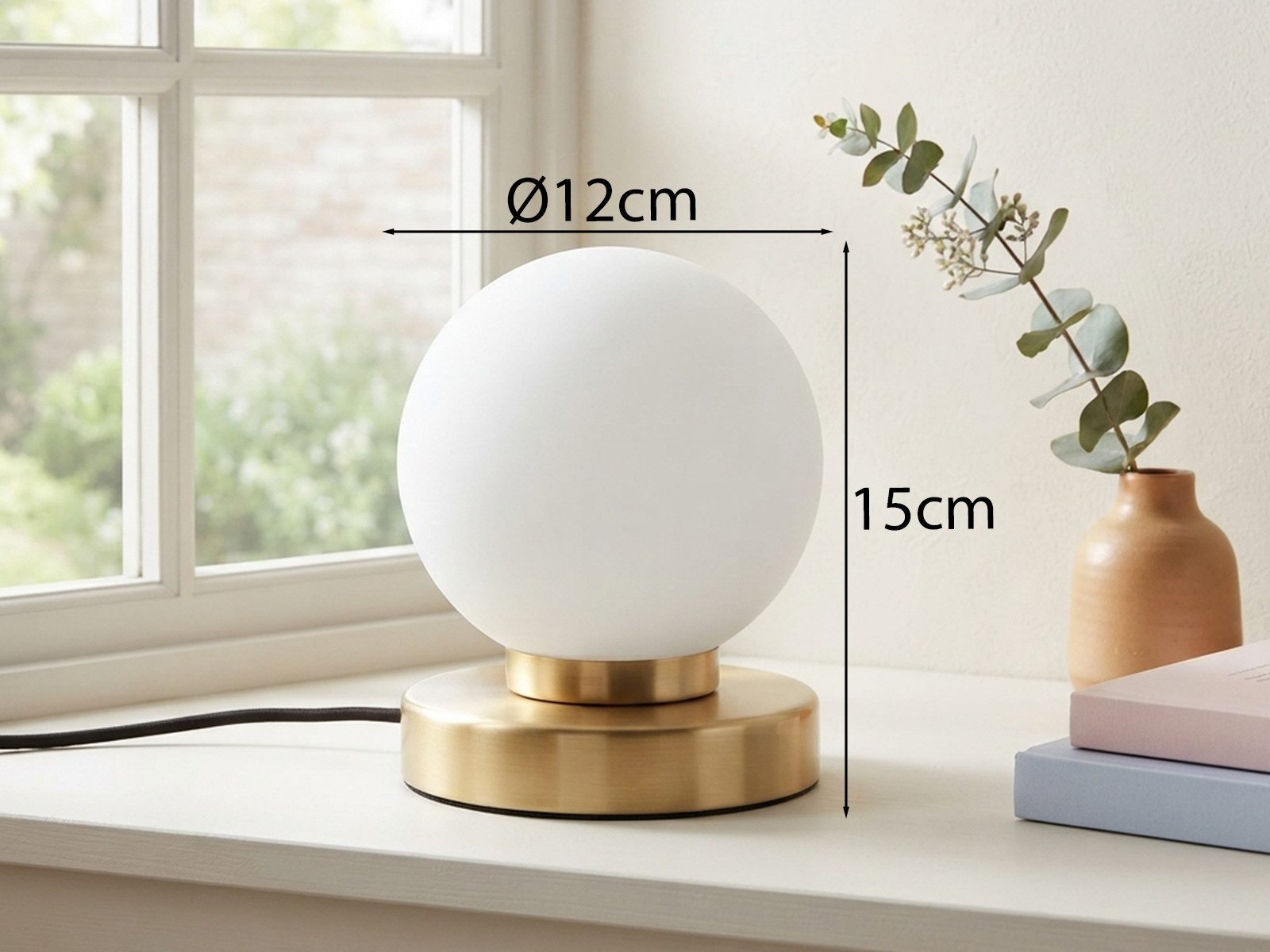 Reality Leuchten LED Nachttischlampe touch Kugel-Lampe, Höhe 15cm, dimmbar, LED wechselbar, Warmweiß, kleine Tischlampe mit Glas-Kugel, Tischleuchte inkl. E14 L – Bild 4 von 5