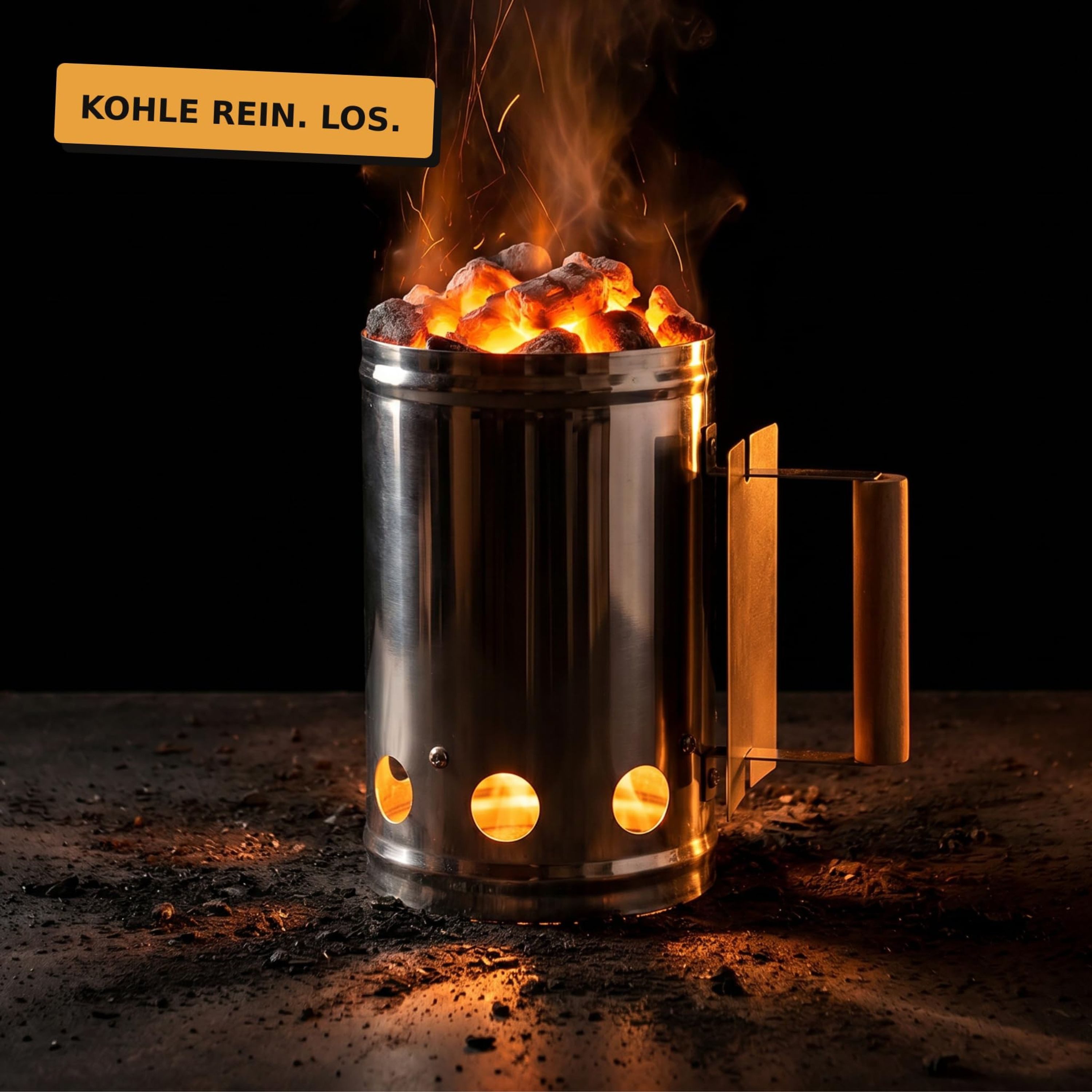 GLÜHZONE Anzündkamin KS 100, Anzündkamin aus Edelstahl mit Holzgriff