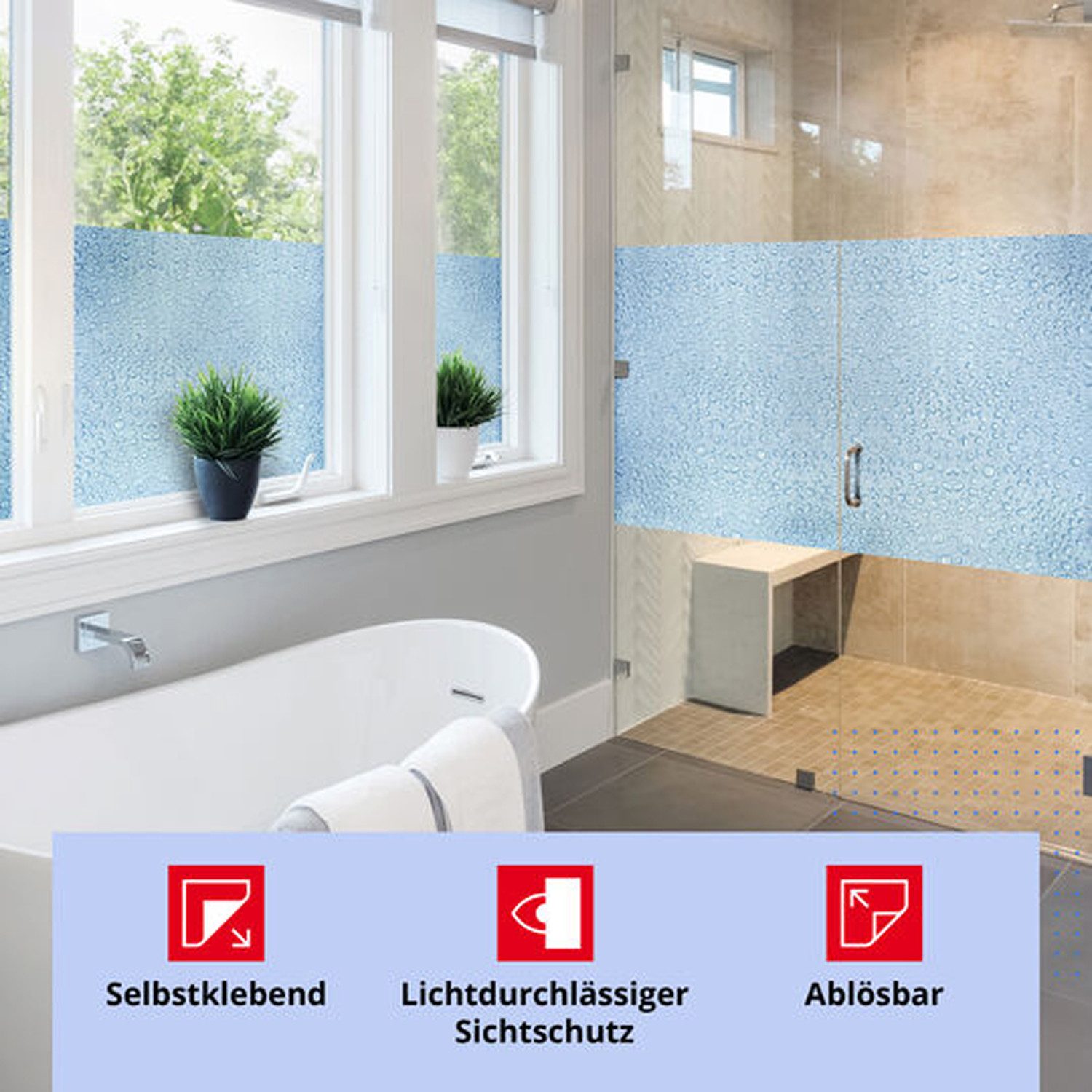 d-c-fix Fensterfolie Tropfen - selbstklebende Sichtschutzfolie Deko Folie für Fenster innen, Glatte Oberfläche, selbsthaftend, zuschneidbar und rückstandslos entfernbar