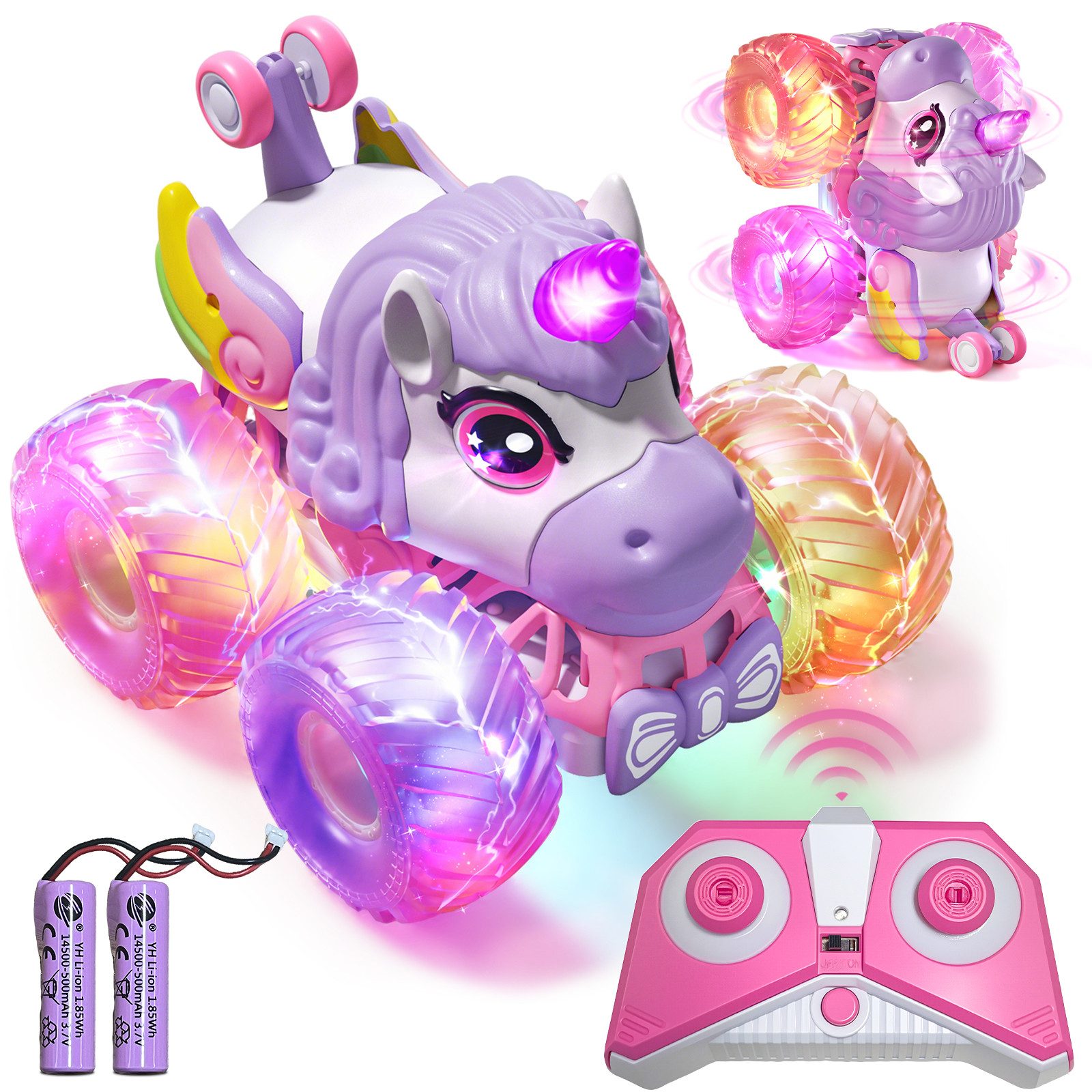 Esun RC-Auto Ferngesteuertes Auto Mädchen ab 3 4 5 Jahre, 1/20 Einhorn Monstertruck (Set, Komplettset), 2.4GHz Monster Truck mit 360°Drehung, Einhorn