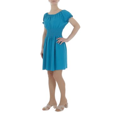 Ital-Design Sommerkleid Damen Freizeit (86164458) Kreppoptik/gesmokt Minikleid in Blau