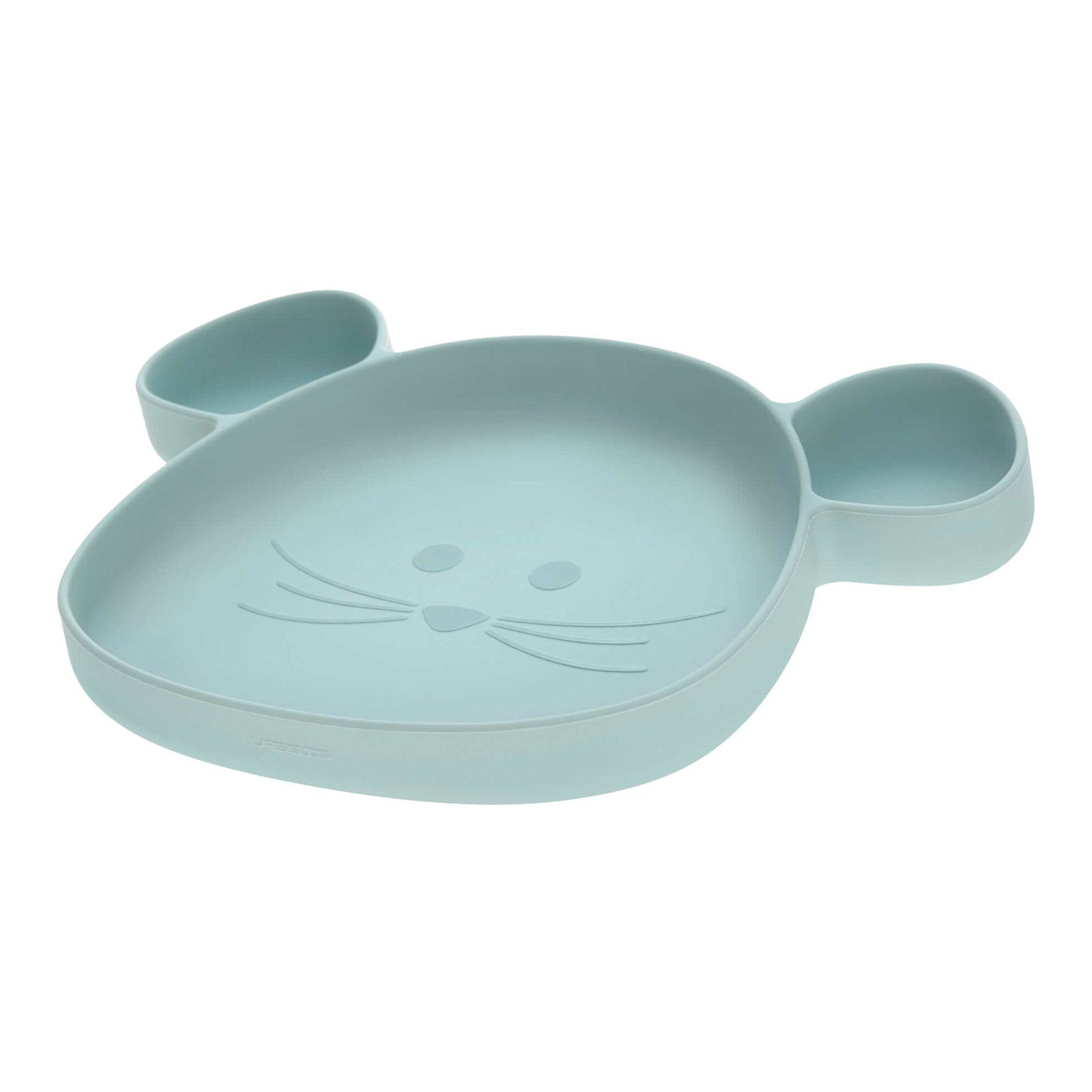 LÄSSIG Kindergeschirr-Set Little Chums Silikon (3-tlg), Lätzchen blau mit Geschirrset Silikon Maus