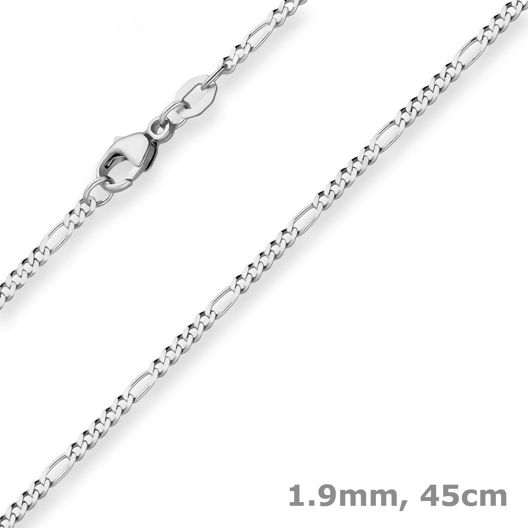 Silberkette 1,9mm Figarokette diamantiert aus 925 Silber rhodiniert 45cm