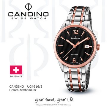 Candino Quarzuhr Candino Herren Uhr Analog C4616/3, (Analoguhr), Herren Armbanduhr rund, Edelstahlarmband roségold, silber, Elegant