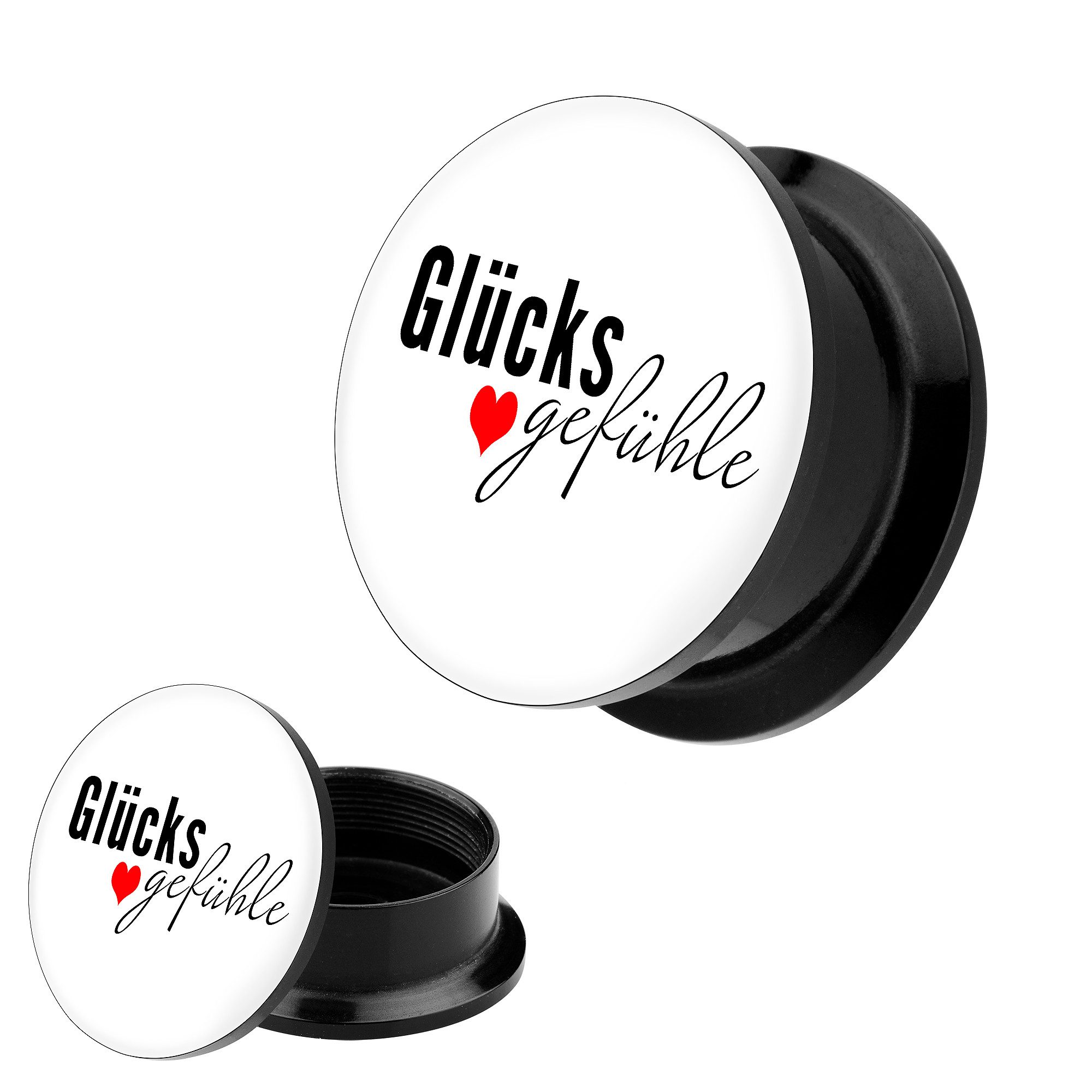 Taffstyle Plug Picture Ohr Tunnel Gewinde Plug Motiv Glücksgefühle Herz 12mm, Ohrpiercing Ohr Ear Flesh Tunnel Plug Piercing