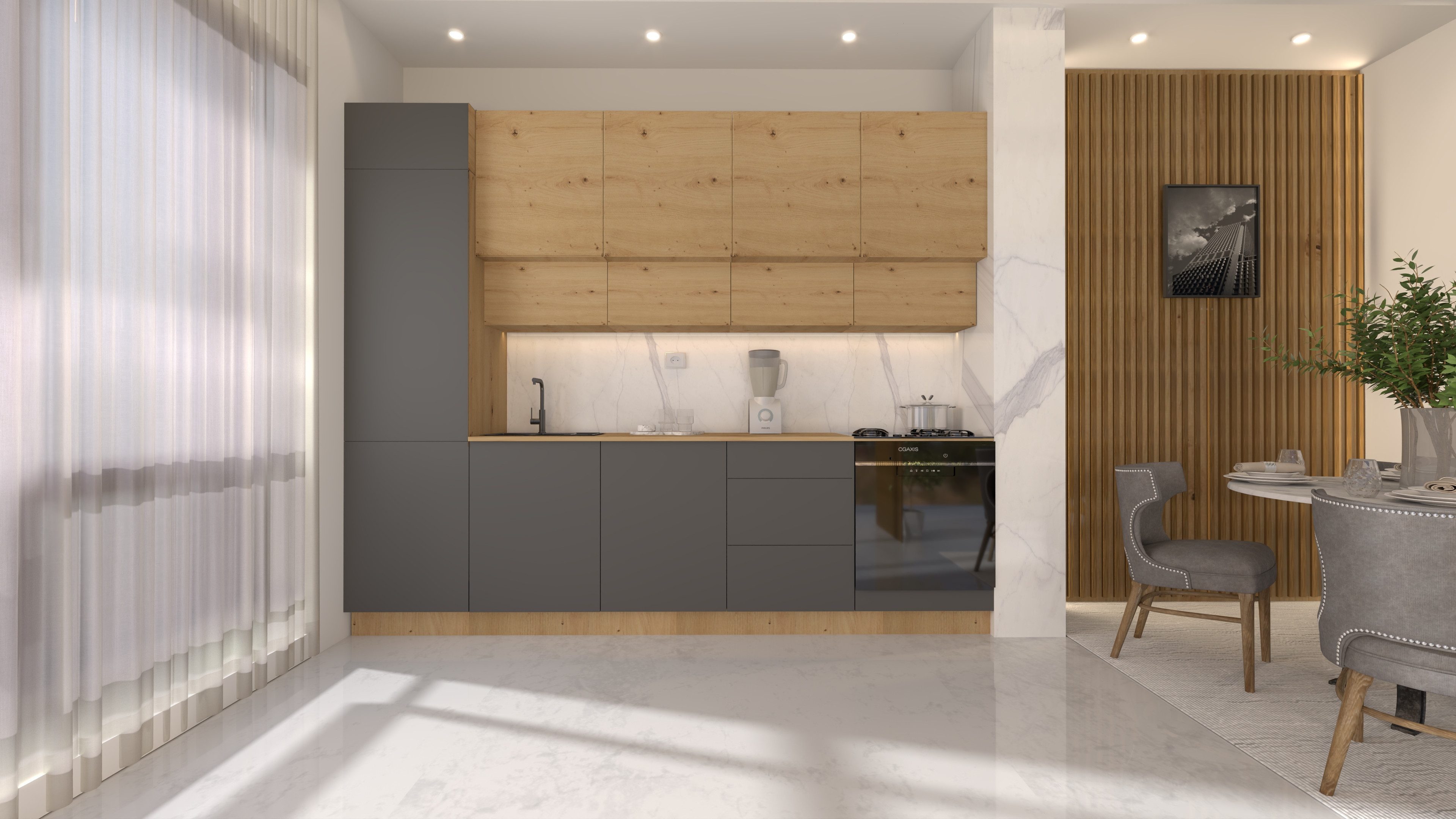ROYAL24_MARKT Küchenzeile Nexa KÜ06 – 300 cm – Moderne Familienküche mit Hochschrank, (Komplett Set), Beste Güte - Innovativ - Modern