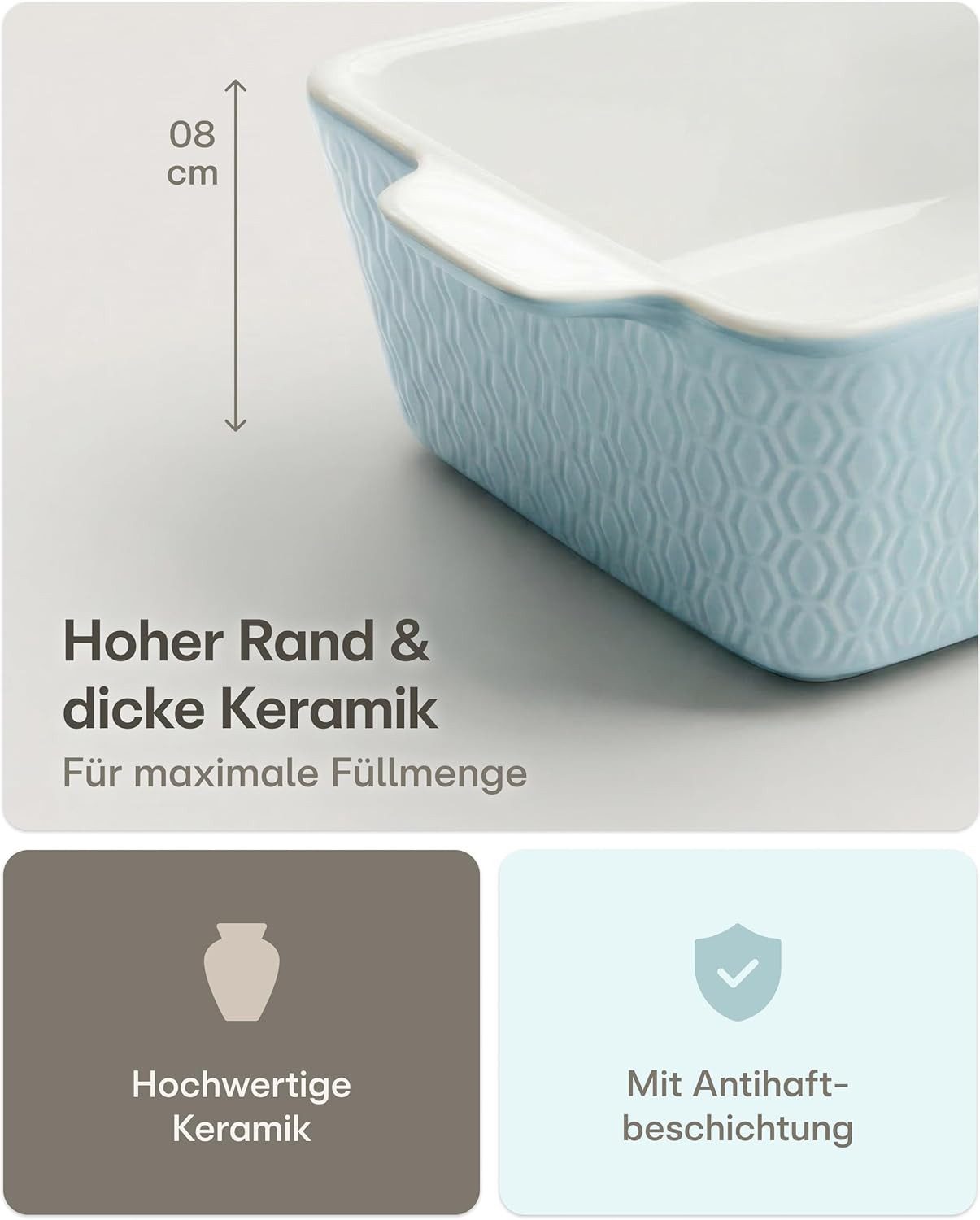 Praknu Auflaufform Auflaufform Klein aus Keramik für 2 Personen - Mini Auflaufform, Keramik, (1-St), Antihaftbeschichtung, hoher Rand, kratz- und schnittfest