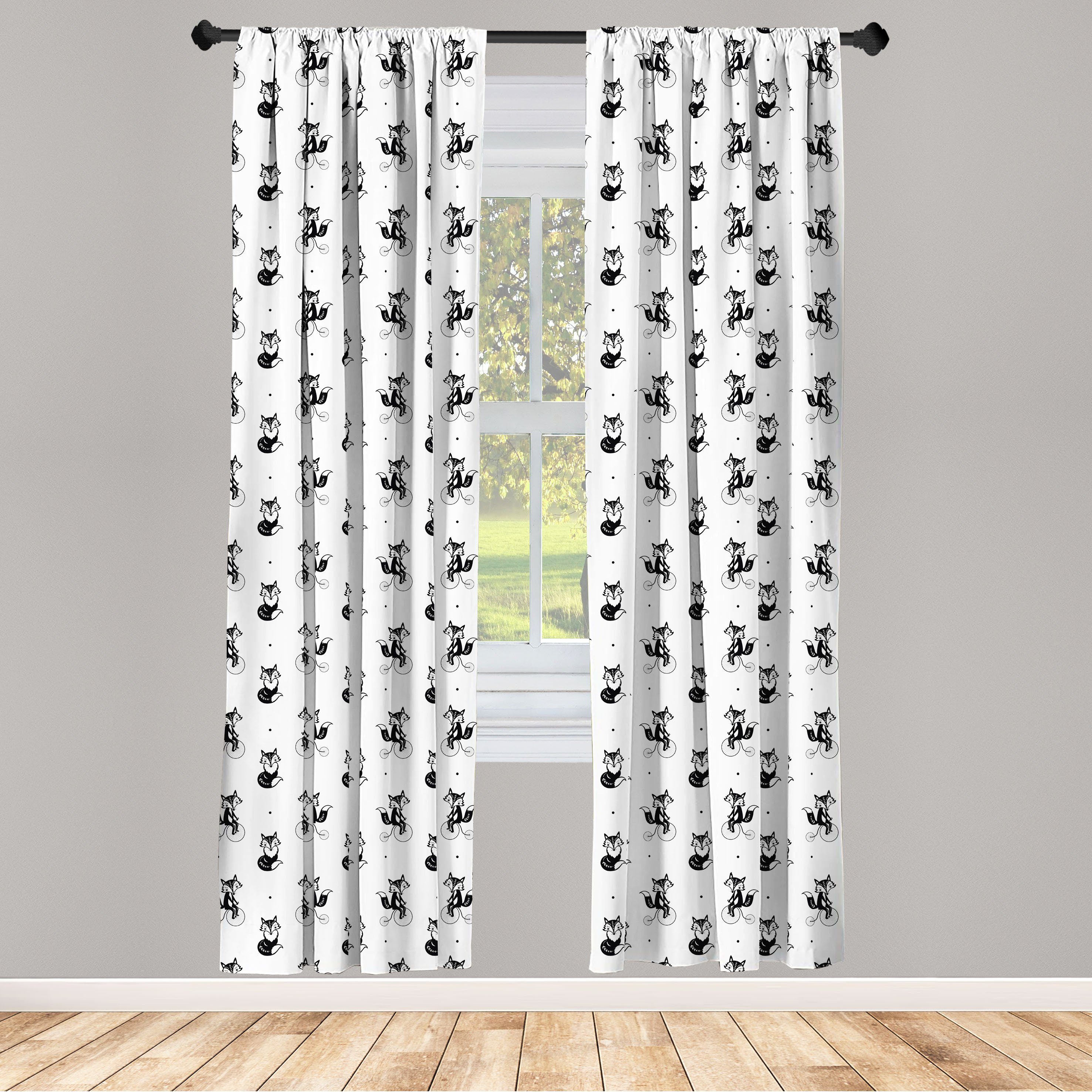 Gardine Vorhang für Wohnzimmer Schlafzimmer Reitfahrräder Dekor, Kindisch Microfaser, Abakuhaus, Füchse Kinder