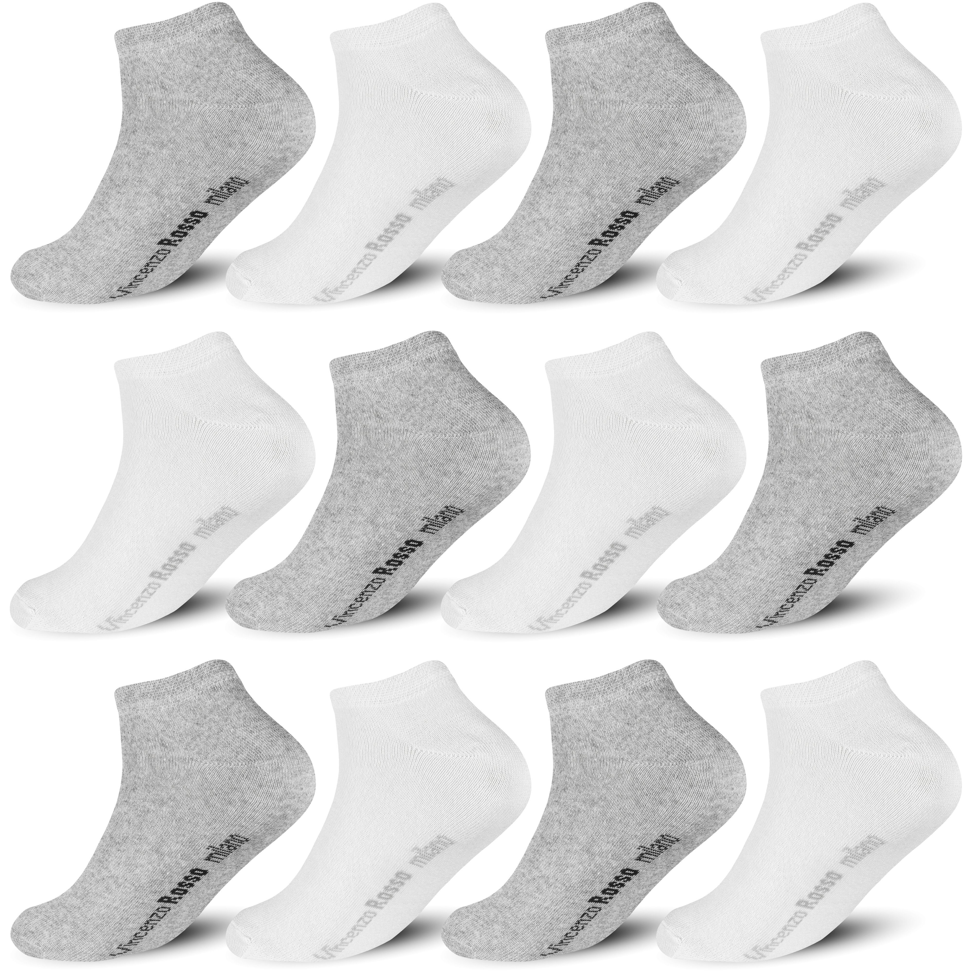 TEXEMP Sneakersocken 12 Paar Sneaker Socken Baumwolle Herren Damen Sport Schwarz Weiß Grau Kurz Füßlinge Quarter (Packung) Langlebig & Robust Grau/Weiß