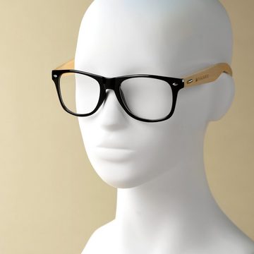 Navaris Brille Retro-Brille ohne Sehstärke - Anti-Blaulicht, Bambus-Bügel