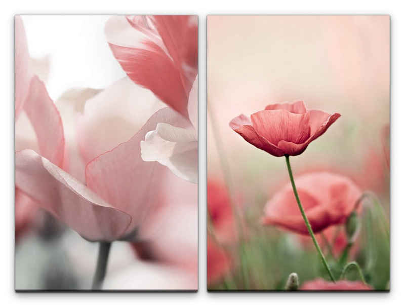 Sinus Art Leinwandbild 2 Bilder je 60x90cm Mohnblumen Tulpen Sommer Blumen Flora Dekorativ Kunstvoll