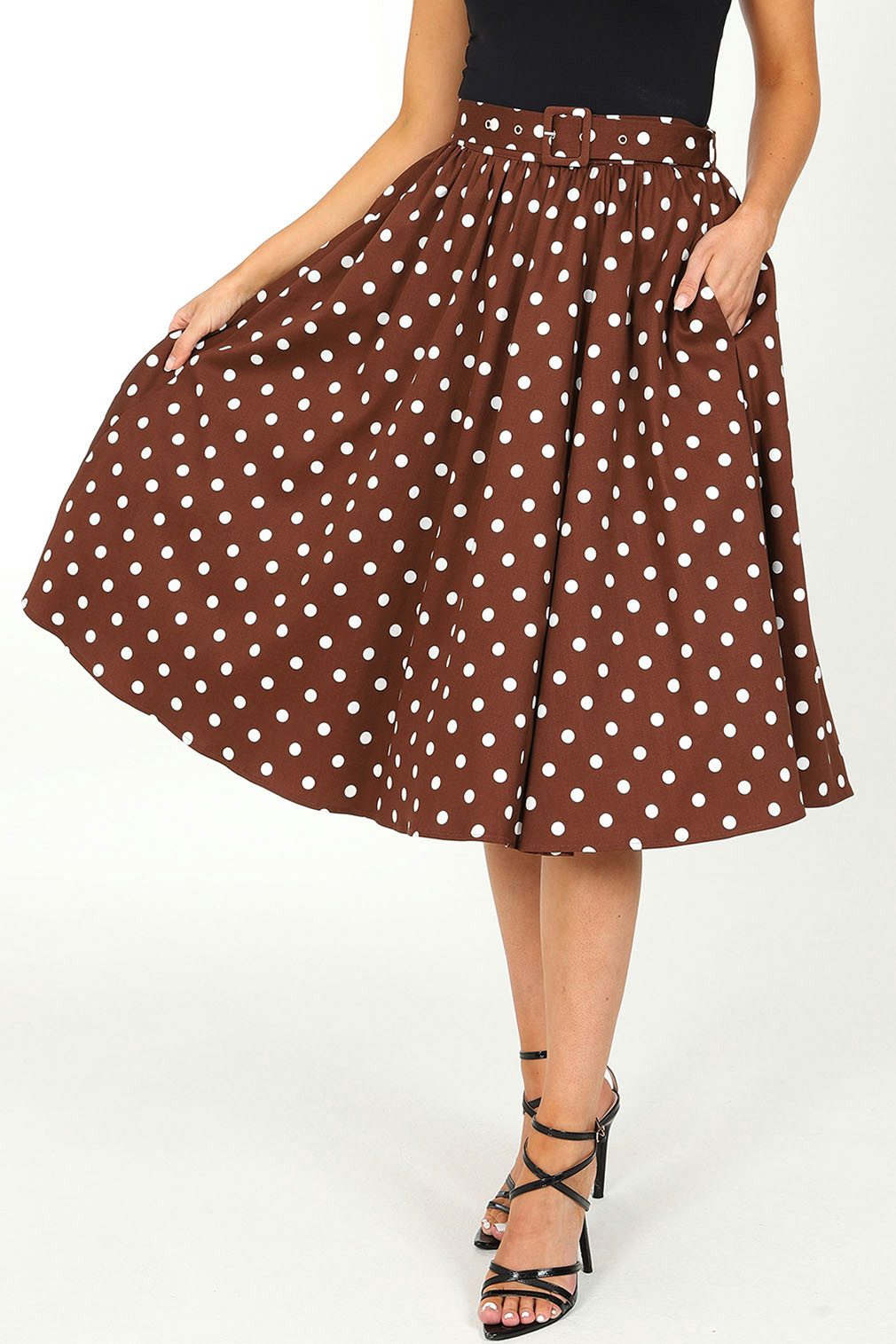 Hearts & Roses London A-Linien-Rock Paula 50er Polka Dot Braun Rockabilly R günstig online kaufen