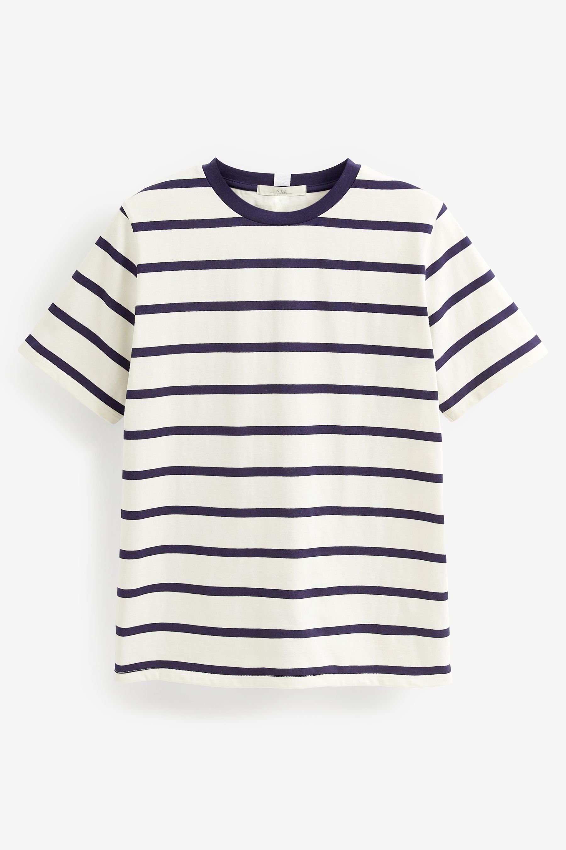 Next T-Shirt Schweres T-Shirt Navy (1-tlg) mit Rundhalsausschnitt Stripe
