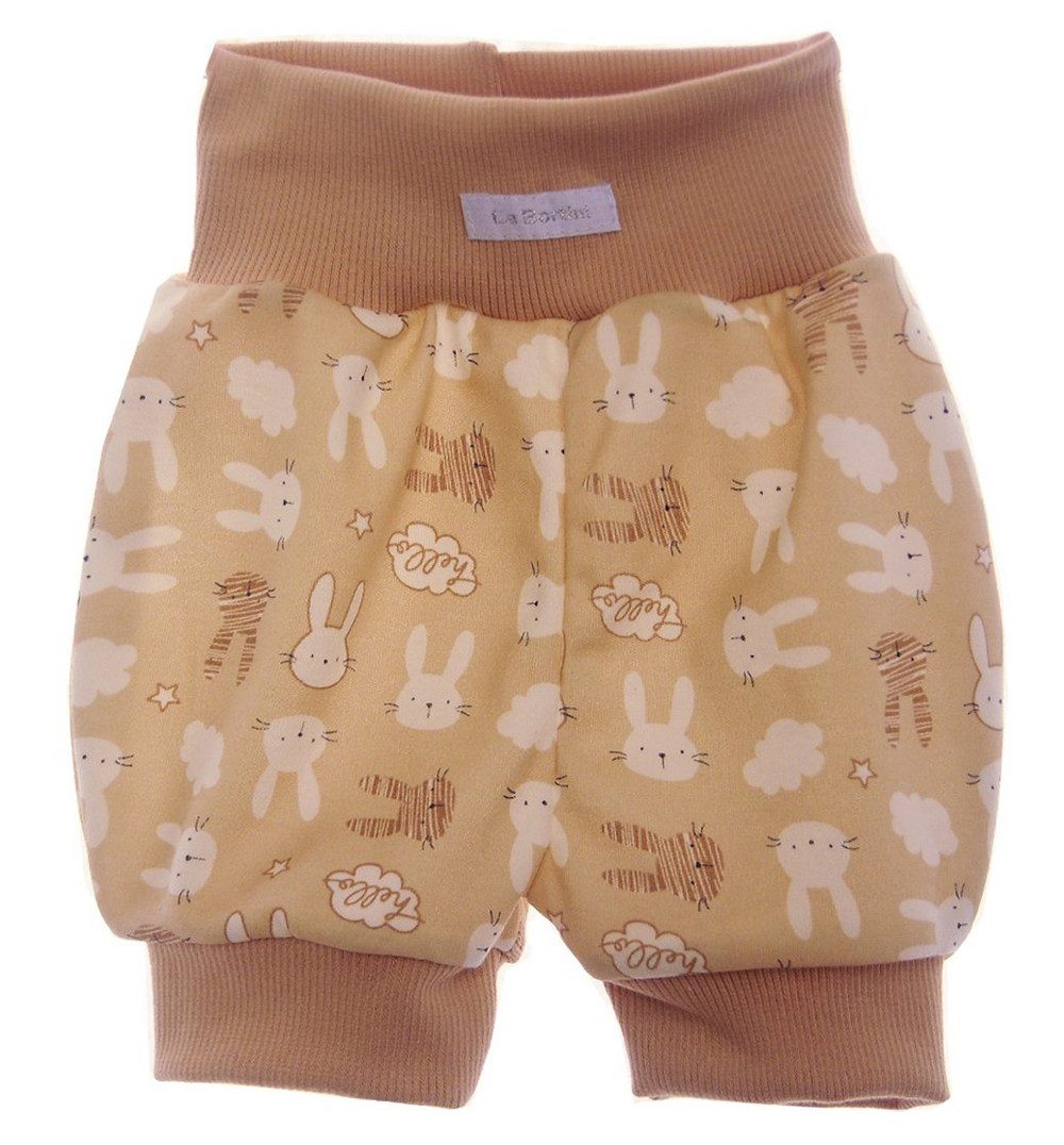 La Bortini Shorts Baby Pumphose kurze Hose in Beige mit Häschen weich, gemustert, 44 50 56 62 68 74 80 86 92 98