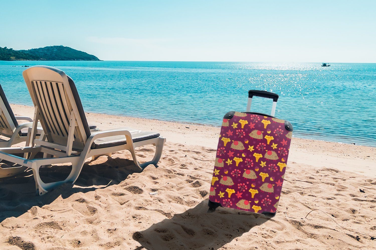 Rollen, Reisekoffer 4 Ferien, für - Pilz Handgepäckkoffer Reisetasche Muster, MuchoWow - Trolley, Handgepäck rollen, Igel mit